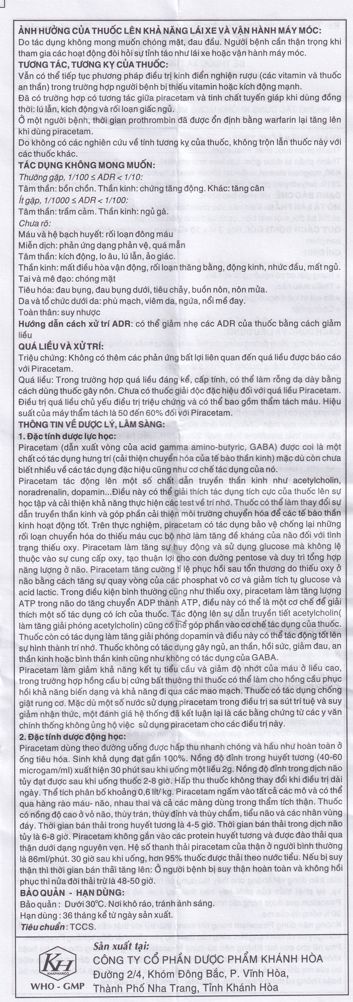 Hình ảnh Viên nén Kacetam 800mg Khapharco điều trị rung giật cơ có nguồn gốc vỏ não, thiếu máu não (10 vỉ x 10 viên)