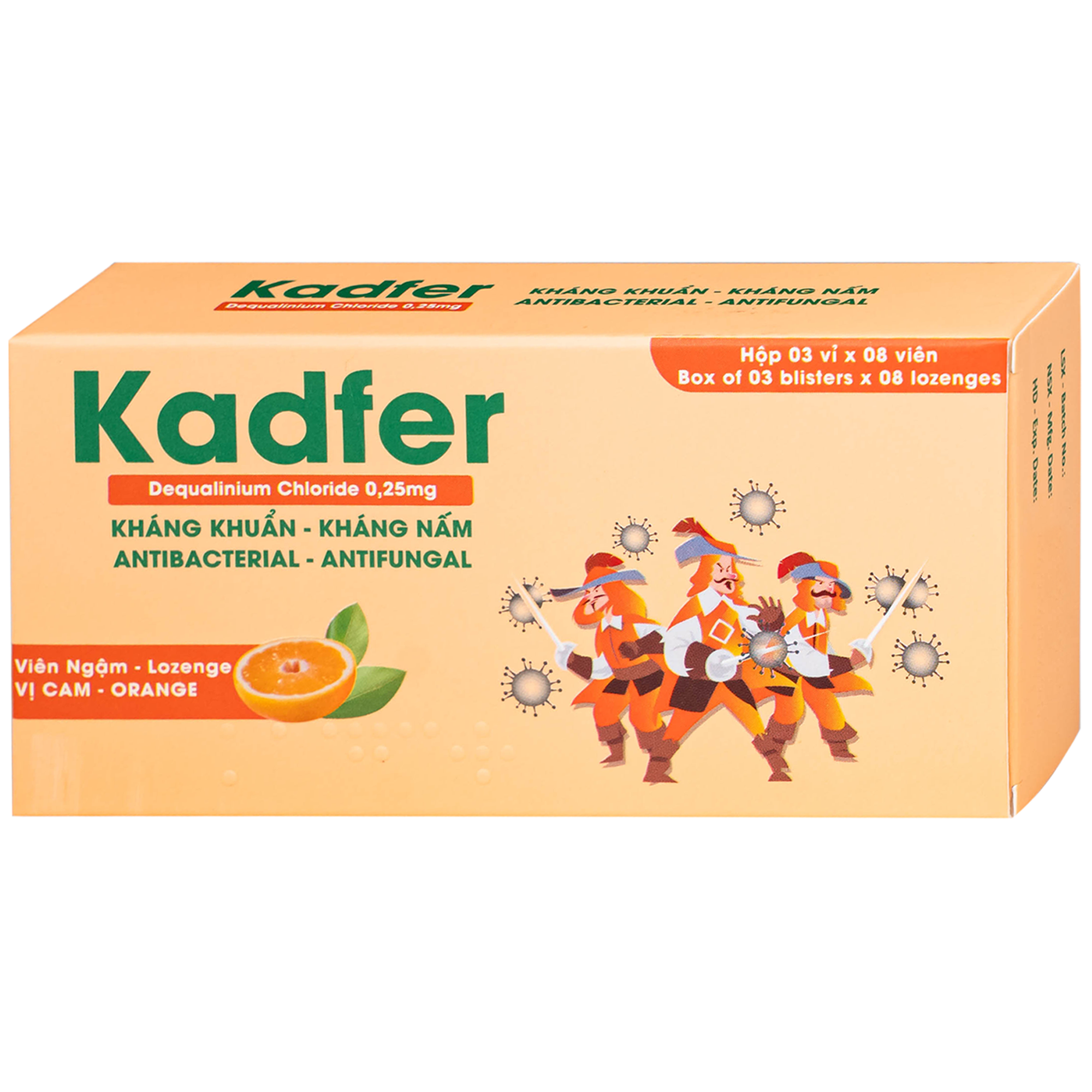 Hình ảnh Viên ngậm Kadfer 0.25 Enlie điều trị viêm họng, đau vùng họng, viêm amidan, viêm lưỡi hay viêm miệng hoặc loét áp tơ hay tưa miệng ( 3 vỉ x 8 viên)