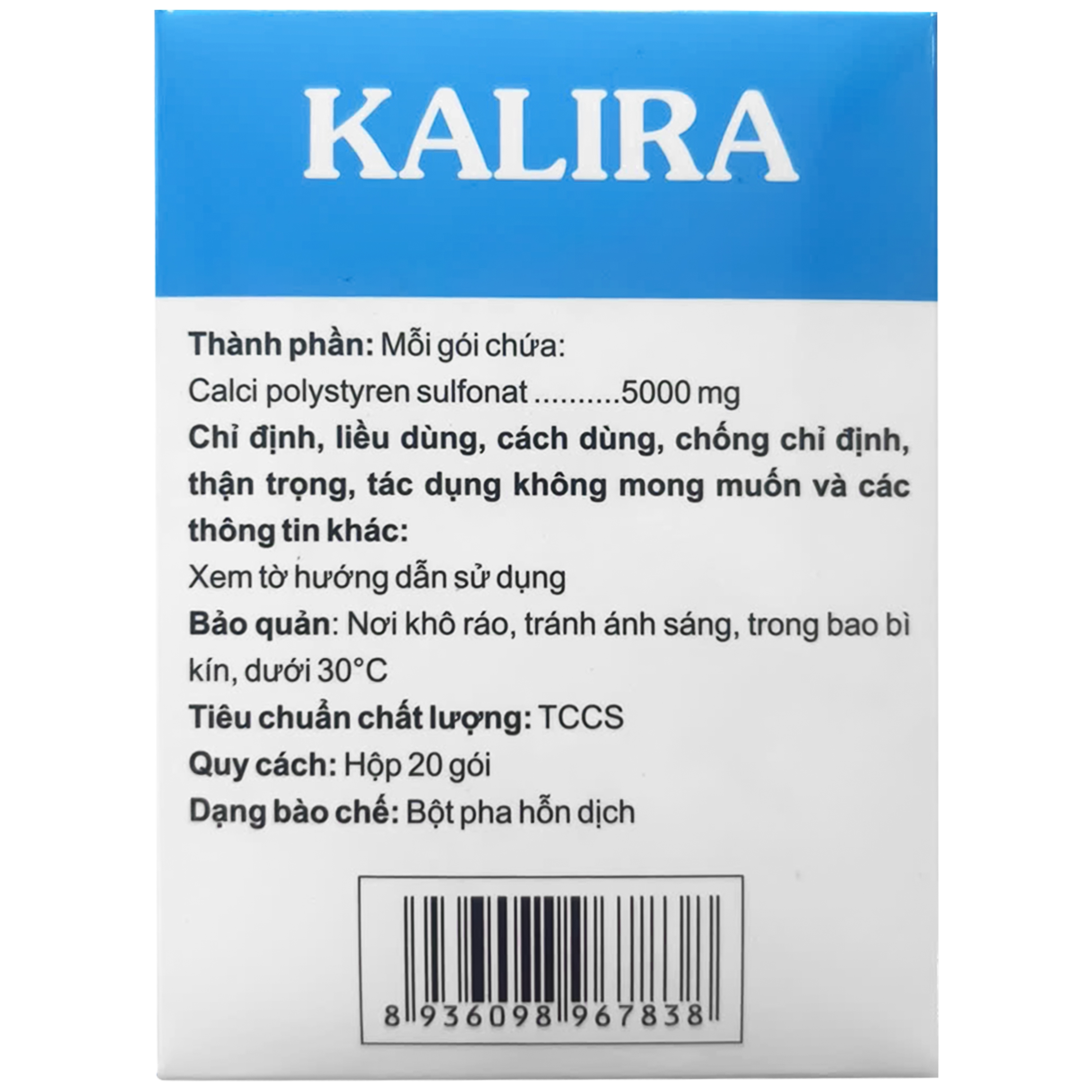 Hình ảnh Thuốc Kalira CPC1 điều trị tăng kali trong máu do suy thận (20 gói x 5g)