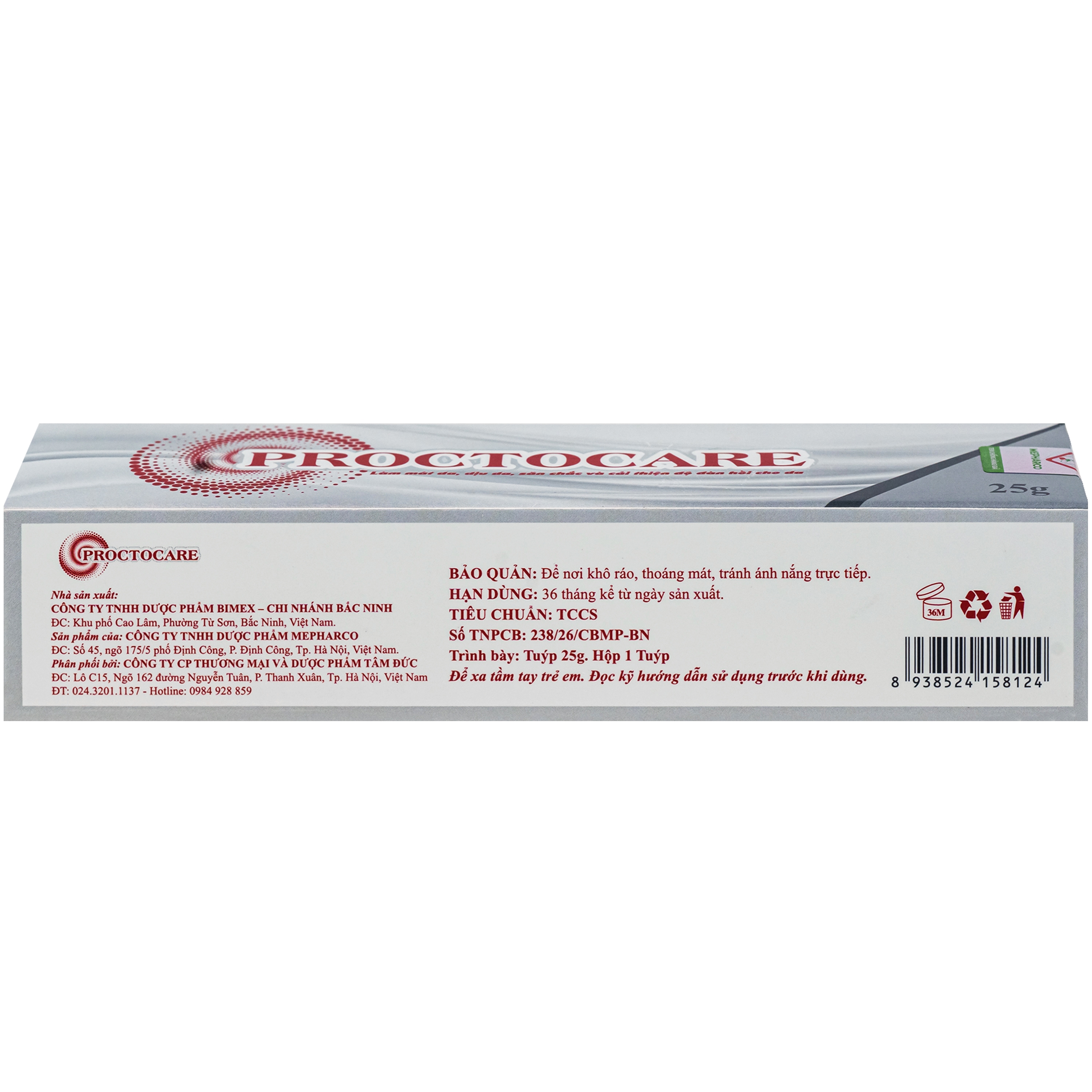 Hình ảnh Kem bôi trĩ Proctocare Mepharco hỗ trợ điều trị trĩ, nứt hậu môn, co búi trĩ (25g)