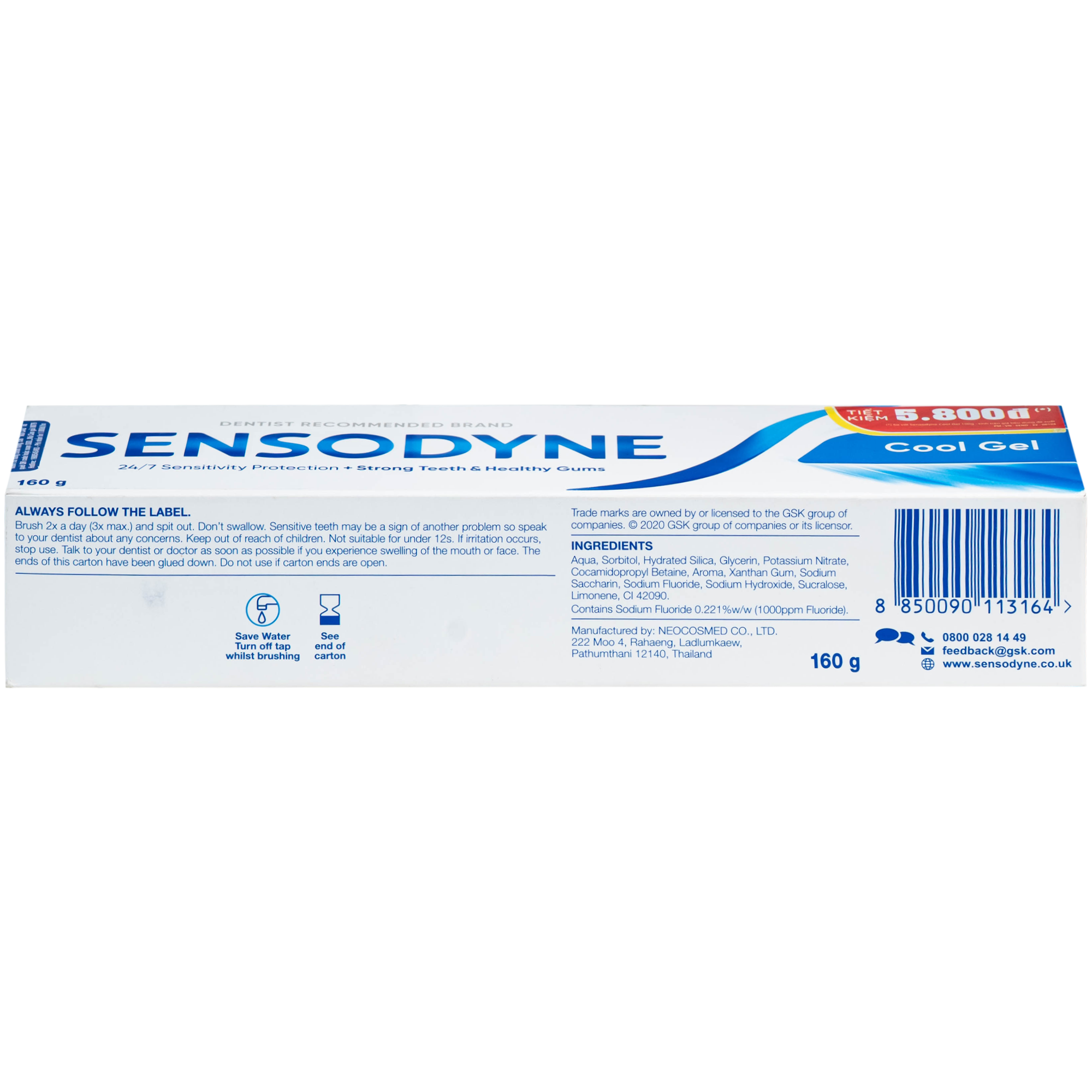 Hình ảnh Kem đánh răng Sensodyne cool gel mát lạnh, bảo vệ răng ê buốt (160g)