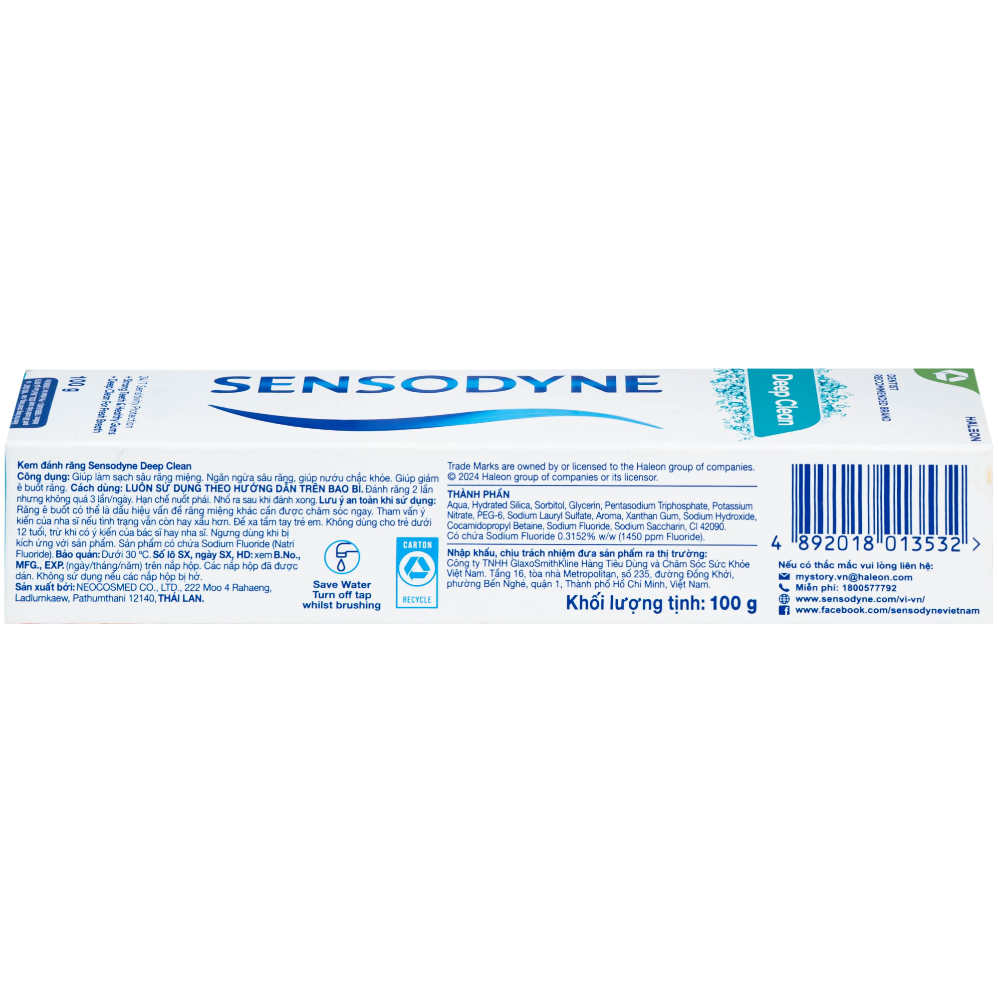 Hình ảnh Kem đánh răng Sensodyne deep clean sạch sâu thơm mát (100g)