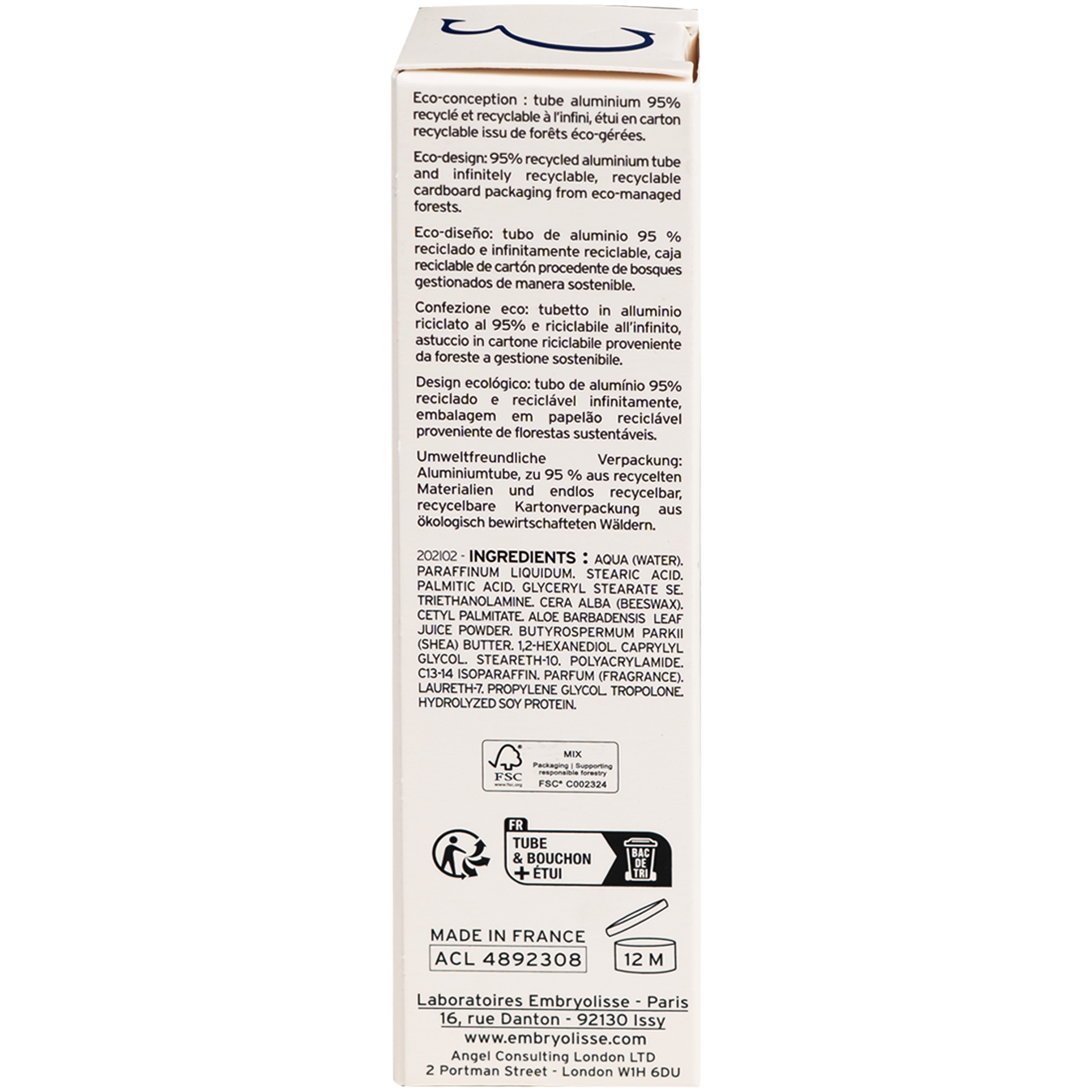 Hình ảnh Kem dưỡng ẩm phục hồi da Embryolisse Lait-Crème Concentré hộp (30ml)