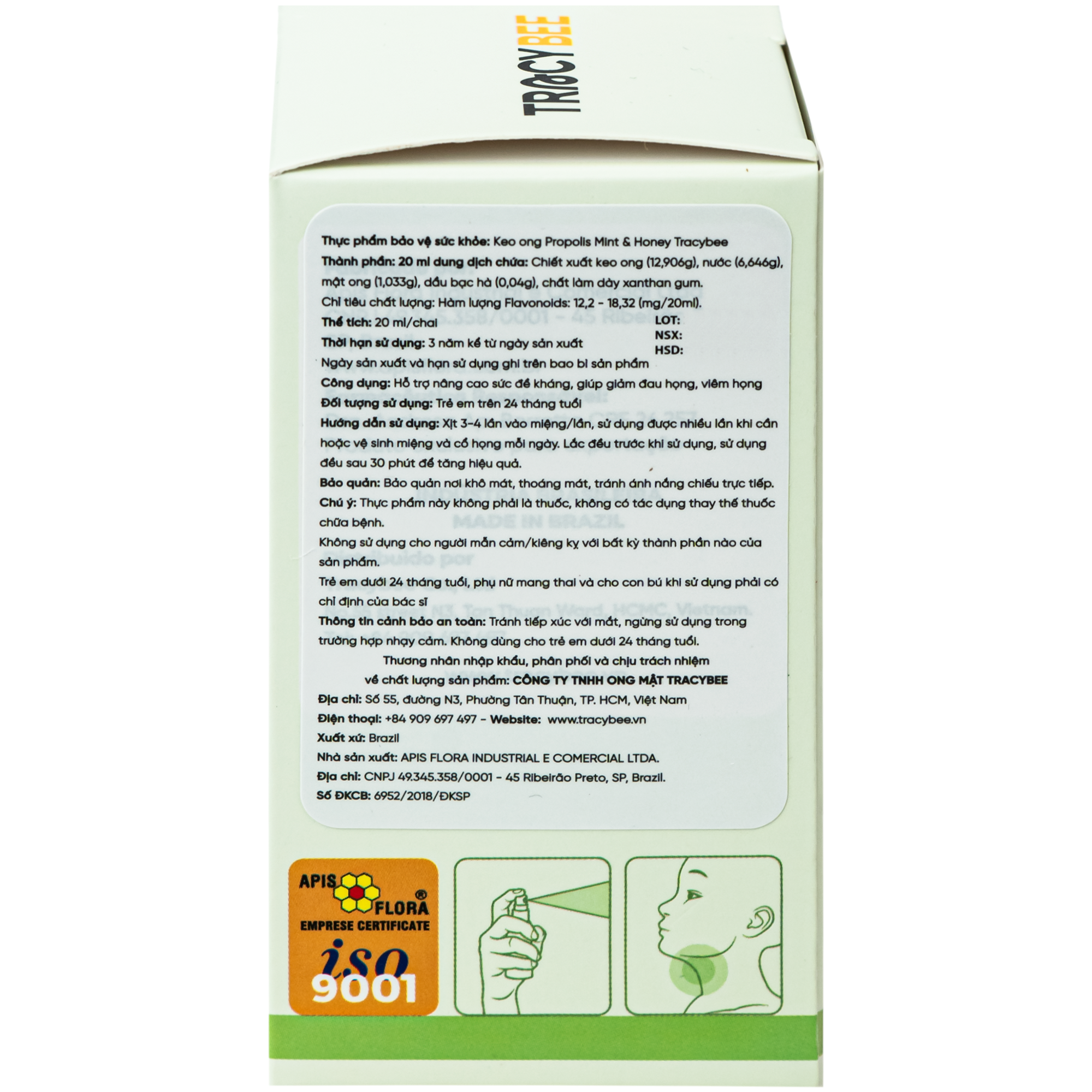 Hình ảnh Keo ong giúp giảm viêm họng Propolis Mint & Honey Tracybee (20ml)