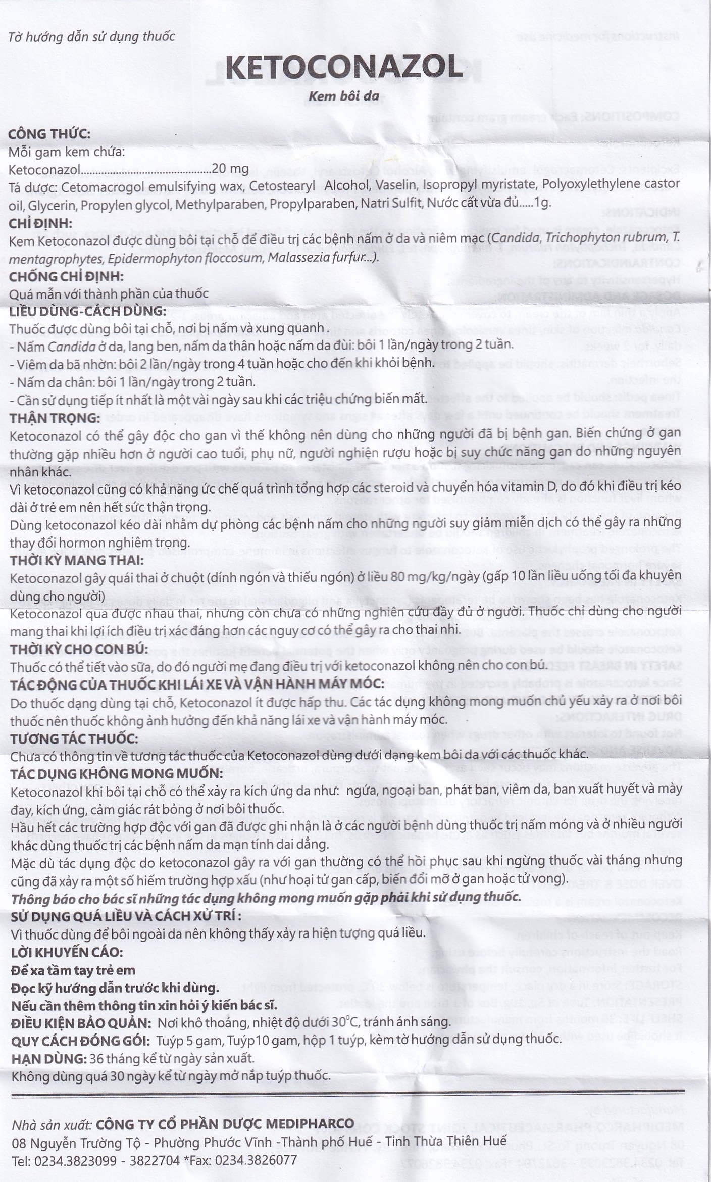 Hình ảnh Kem bôi da Ketoconazol 2% Medipharco điều trị các bệnh nấm da và niêm mạc (10g)