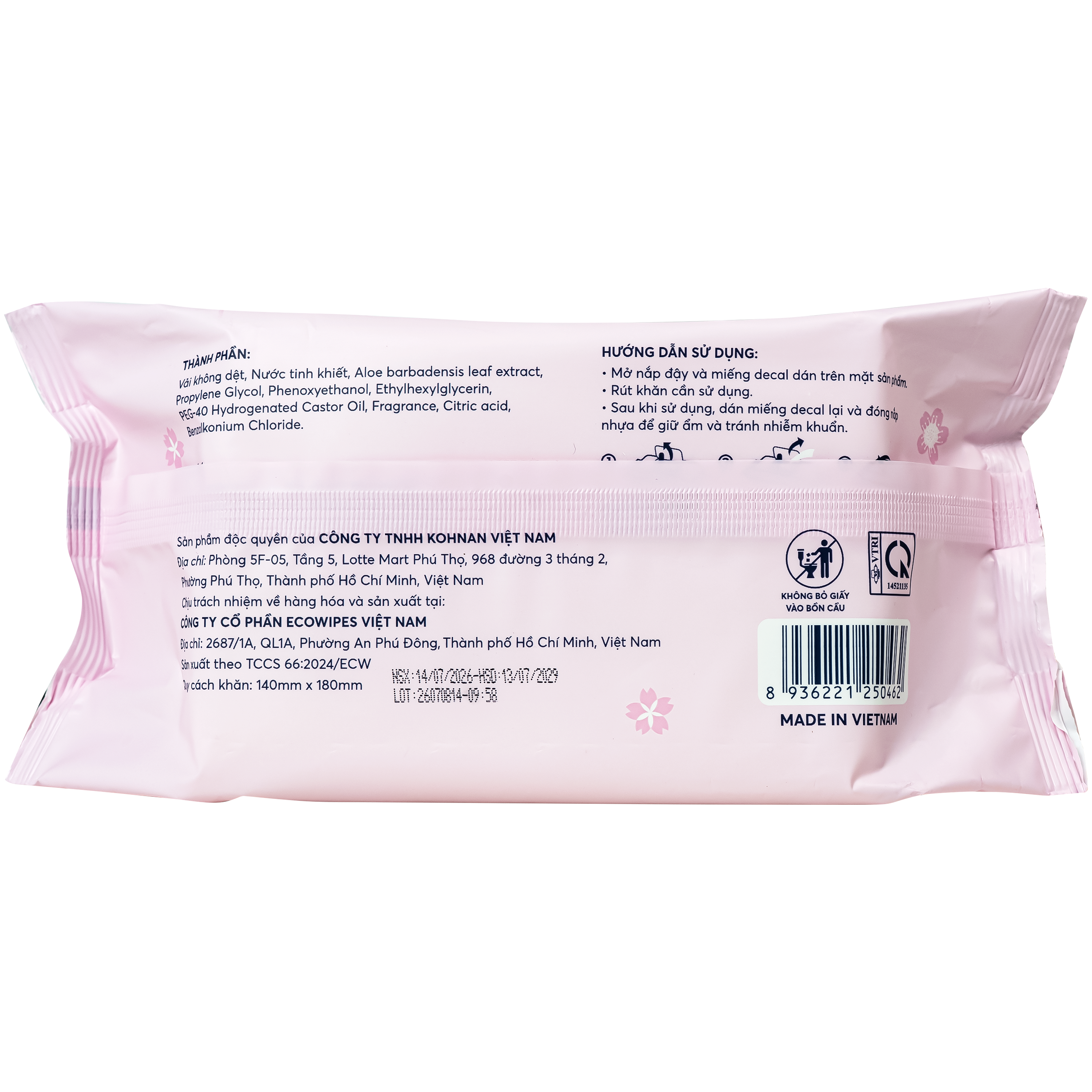 Hình ảnh Khăn giấy ướt Kohnan hương dịu nhẹ, không cồn, không parapen (gói 100 tờ)