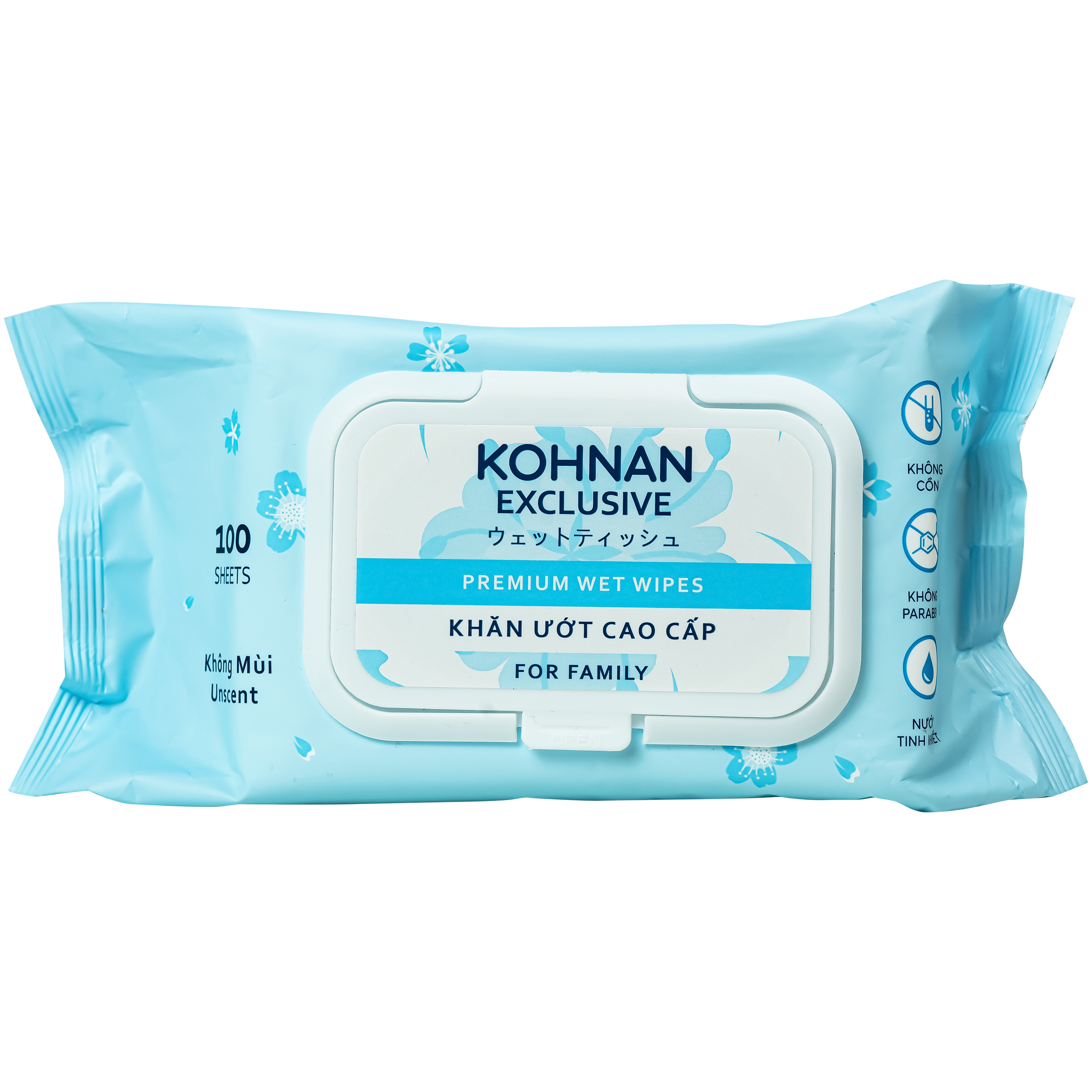Hình ảnh Khăn giấy ướt Kohnan không hương, không cồn, không paraben (gói 100 tờ)
