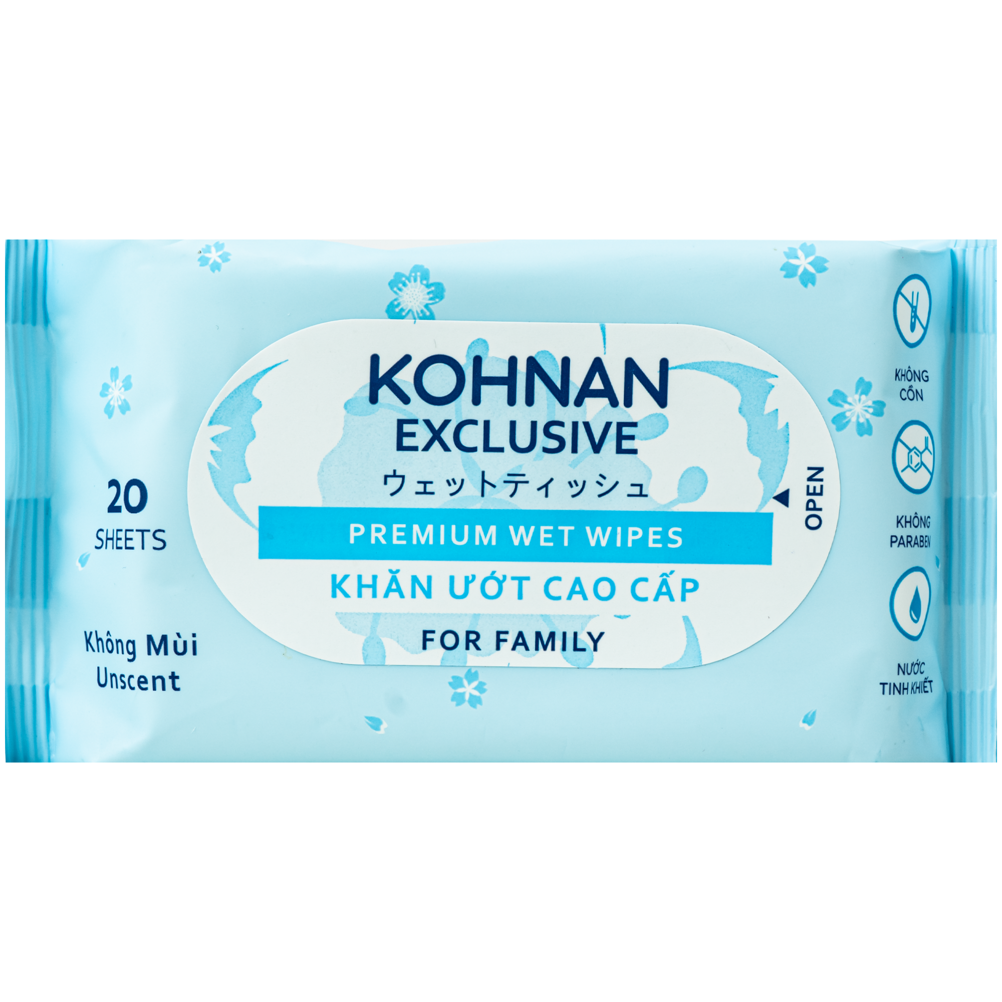 Hình ảnh Khăn giấy ướt Kohnan không hương, không cồn, không paraben (gói 20 tờ)