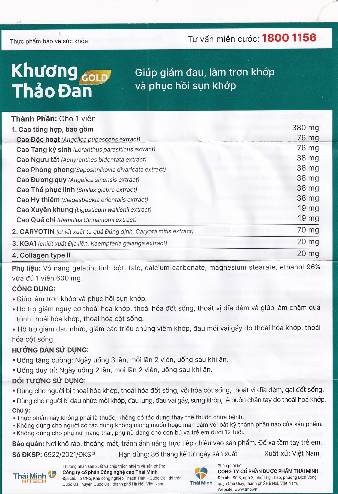 Hình ảnh Viên uống Khương Thảo Đan Gold Thái Minh giảm đau, làm trơn khớp và phục hồi sụn khớp (30 viên)