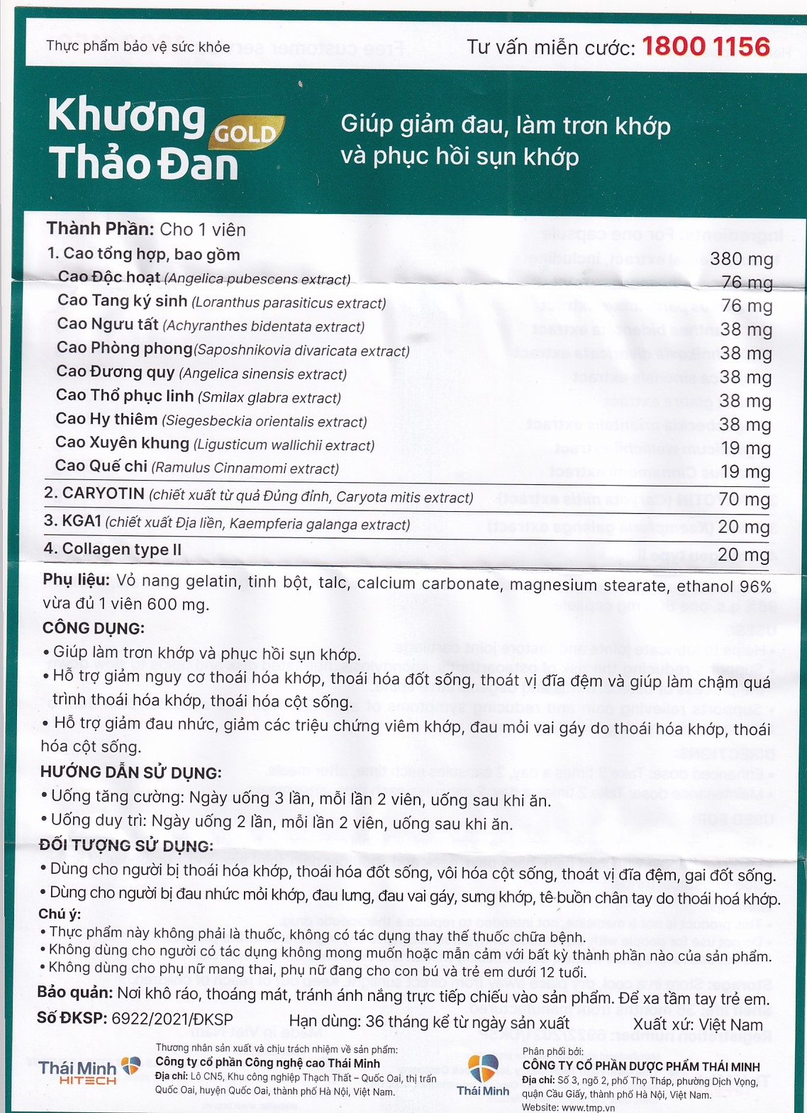 Hình ảnh Viên uống Khương Thảo Đan Gold Thái Minh giảm đau, làm trơn khớp và phục hồi sụn khớp (120 viên)