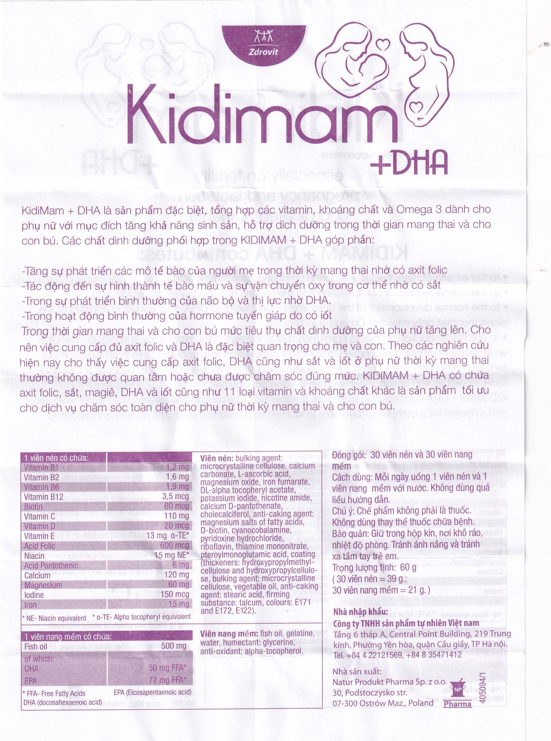 Hình ảnh Viên uống Kidimam + DHA NP Pharma bổ sung vitamin, khoáng chất, DHA, EPA (5 vỉ x 12 viên)