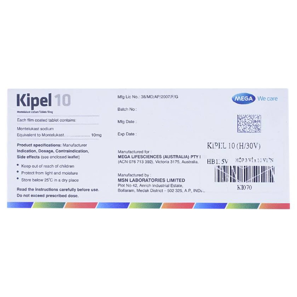 Hình ảnh Viên nén Kipel 10 MEGA We Care phòng và điều trị hen phế quản mạn tính, co thắt phế quản (3 vỉ x 10 viên)