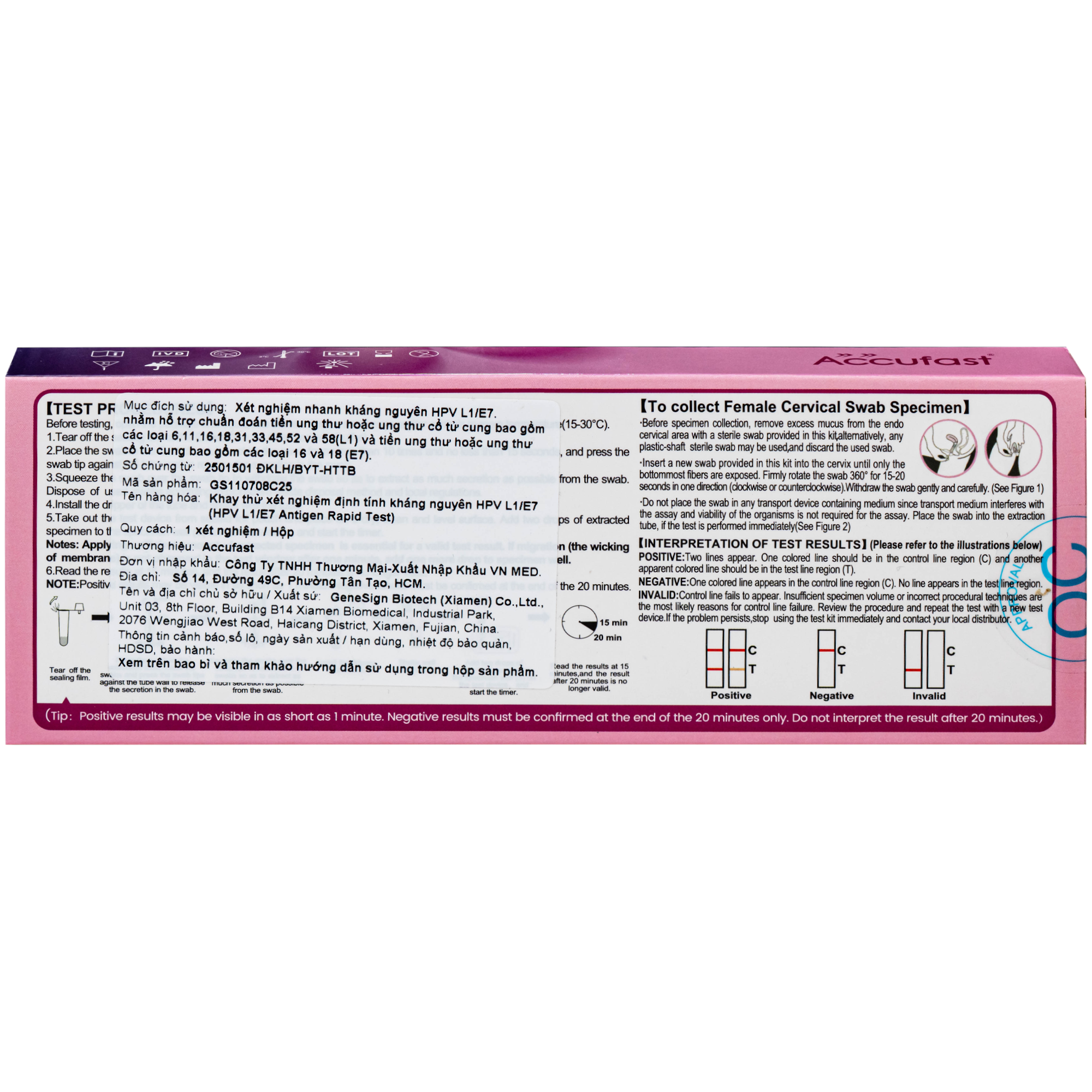 Hình ảnh Kit test HPV Accufast L1/E7 giúp phát hiện sớm nguy cơ ung thư cổ tử cung (1 kít)