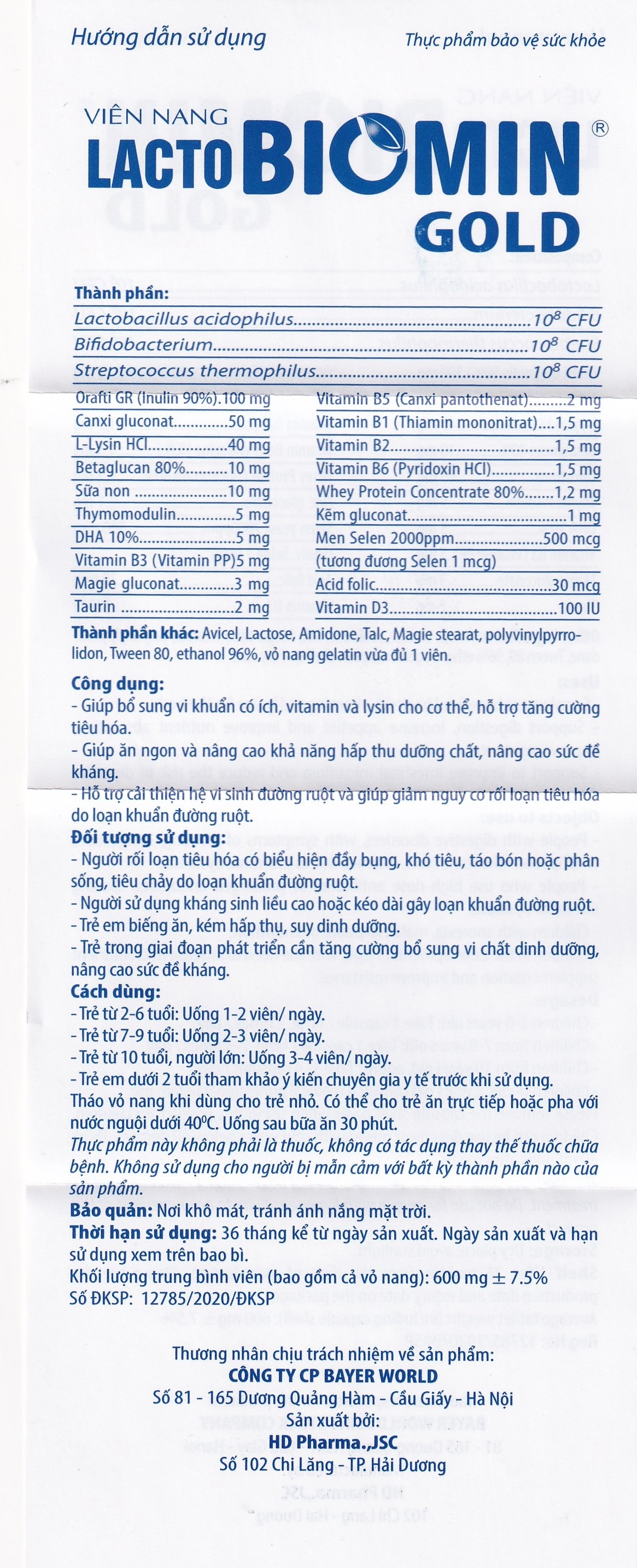 Hình ảnh Viên uống Lacto Biomin Gold New HD Pharma hỗ trợ cải thiện hệ vi sinh đường ruột (5 vỉ x 10 viên)