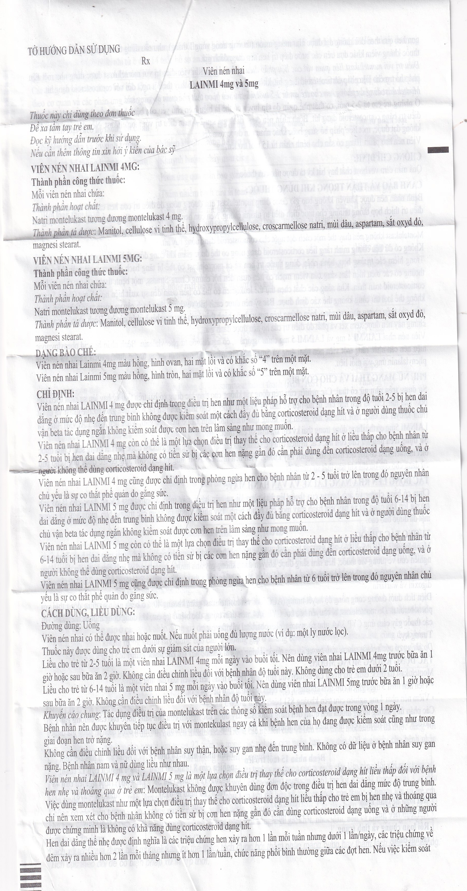 Hình ảnh Thuốc Lainmi 4mg Lesvi phòng ngừa và điều trị hen (4 vỉ x 7 viên)