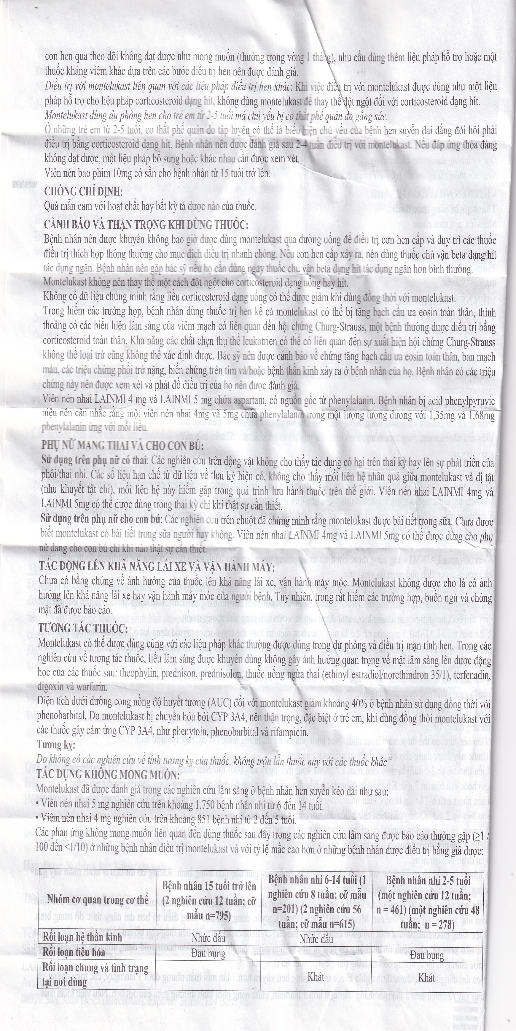 Hình ảnh Thuốc Lainmi 4mg Lesvi phòng ngừa và điều trị hen (4 vỉ x 7 viên)