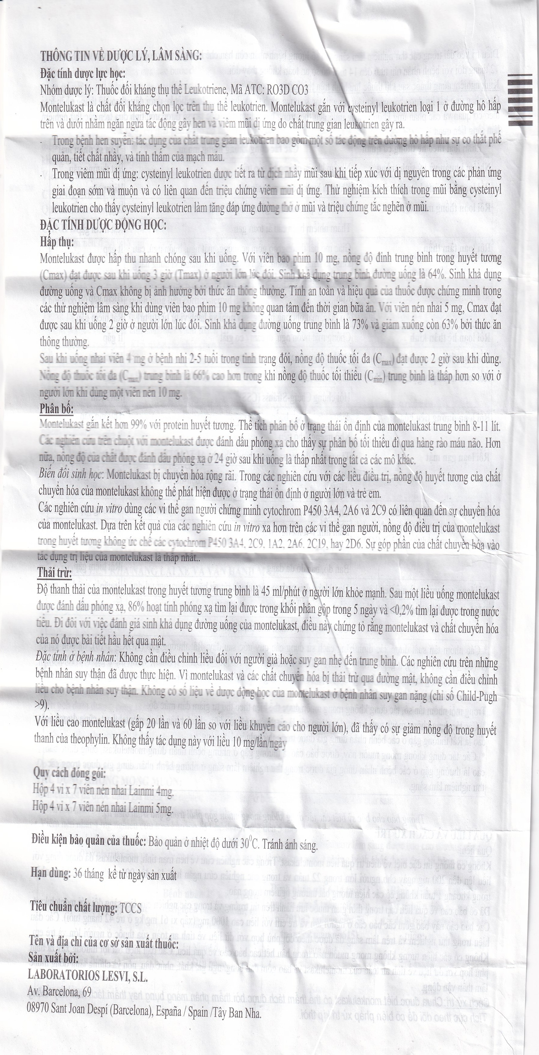 Hình ảnh Thuốc Lainmi 4mg Lesvi phòng ngừa và điều trị hen (4 vỉ x 7 viên)