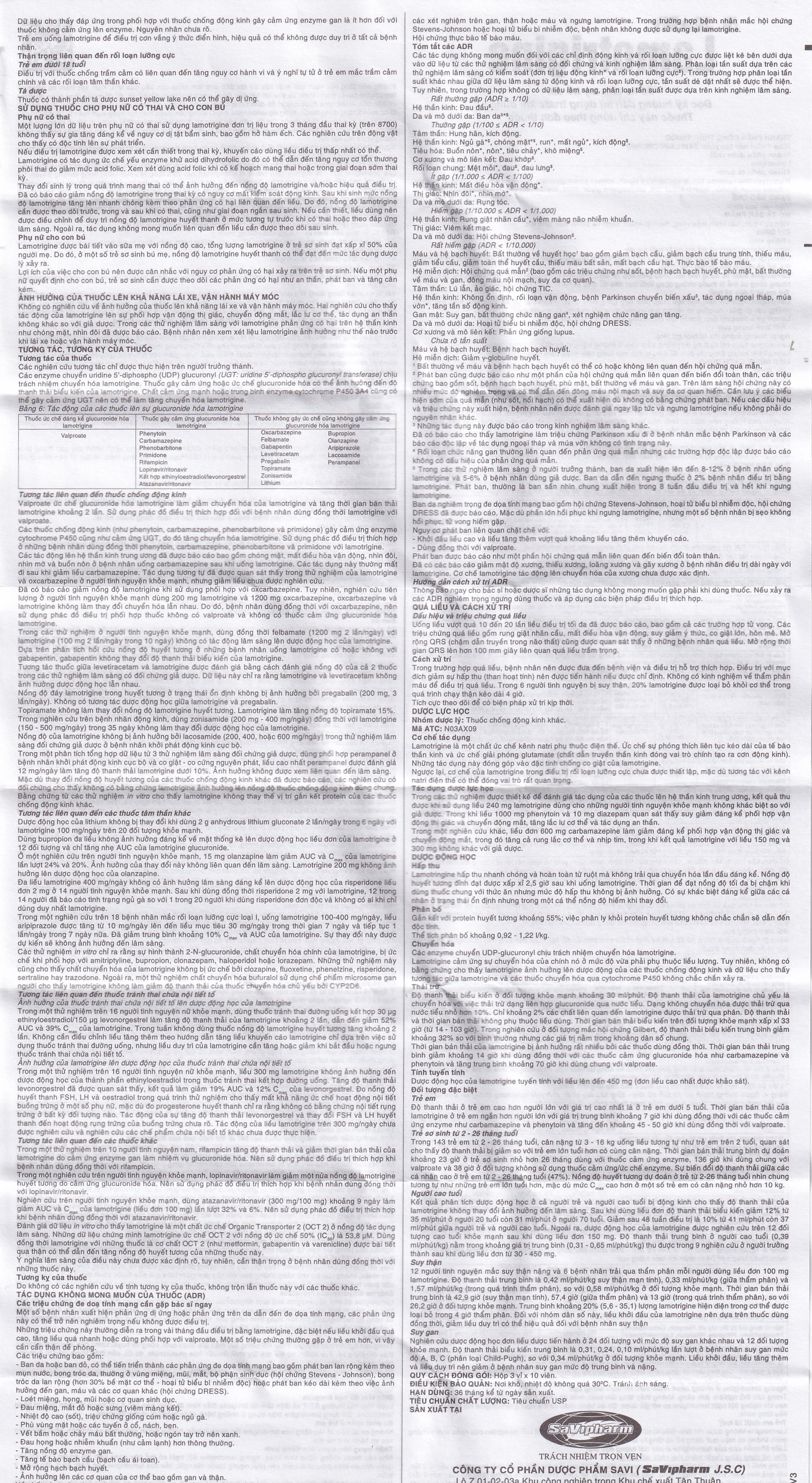 Hình ảnh Viên nén Lamotrigine 50mg SaVi điều trị động kinh (3 vỉ x 10 viên)