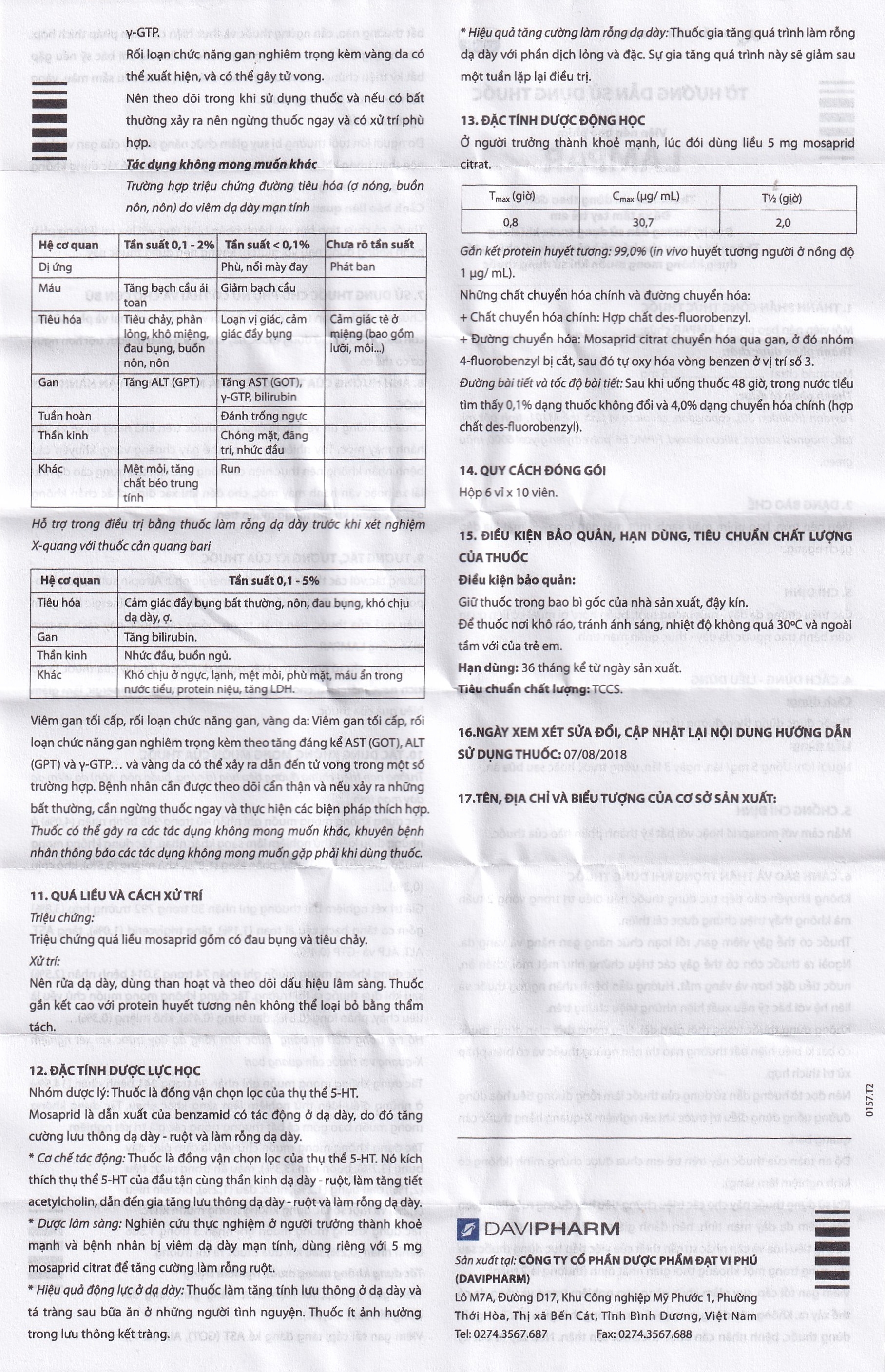 Hình ảnh Viên nén Lampar 5mg DaviPharm điều trị bệnh trào ngược dạ dày - thực quản mạn tính (6 vỉ x 10 viên)