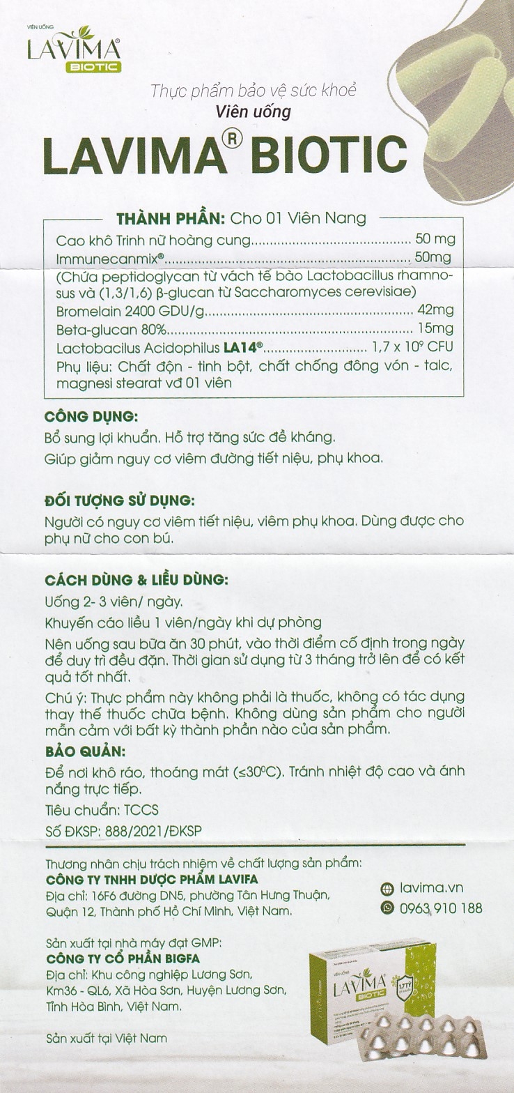 Hình ảnh Viên uống Lavima Biotic bổ sung lợi khuẩn, hỗ trợ tăng sức đề kháng (2 vỉ x 10 viên)