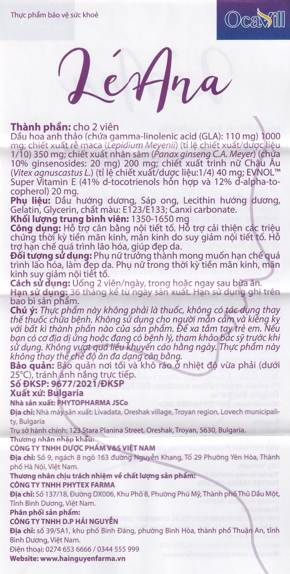 Hình ảnh Viên uống giúp cải thiện triệu chứng tiền mãn kinh, cân bằng nội tiết tố, hạn chế lão hóa, giúp đẹp da Léana Ocavill(3 vỉ x 20 viên)
