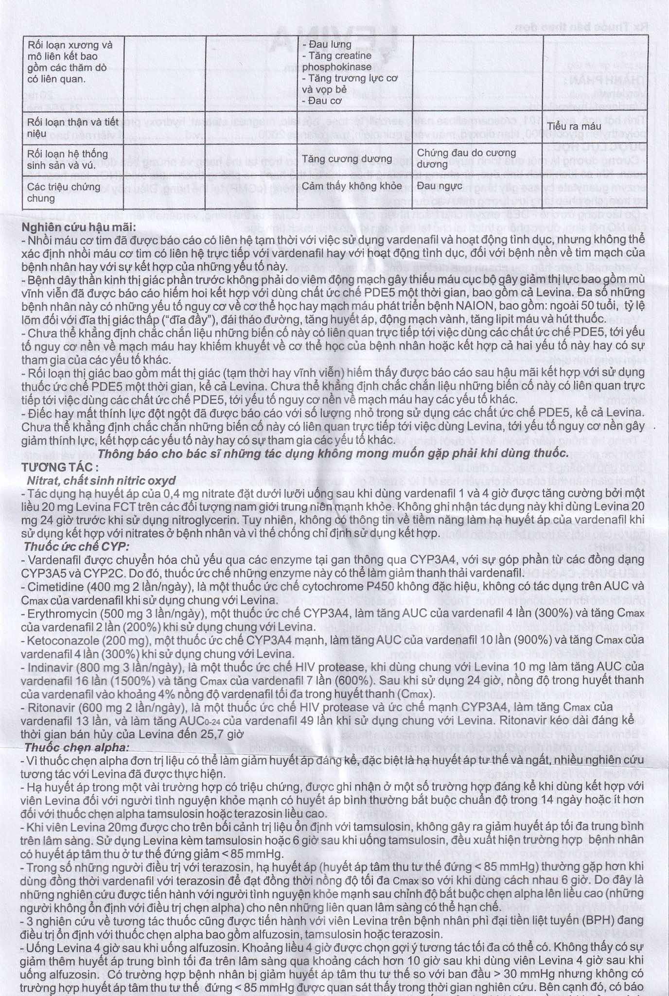 Hình ảnh Thuốc Levina 20mg Cophavina điều trị rối loạn chức năng cương dương (1 vỉ x 4 viên)