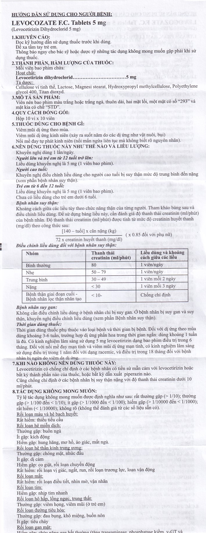 Hình ảnh Thuốc Levocozate 5mg dùng trong điều trị viêm mũi dị ứng theo mùa, dị ứng kinh niên, nổi mề đay tự phát (10 vỉ x 10 viên)  