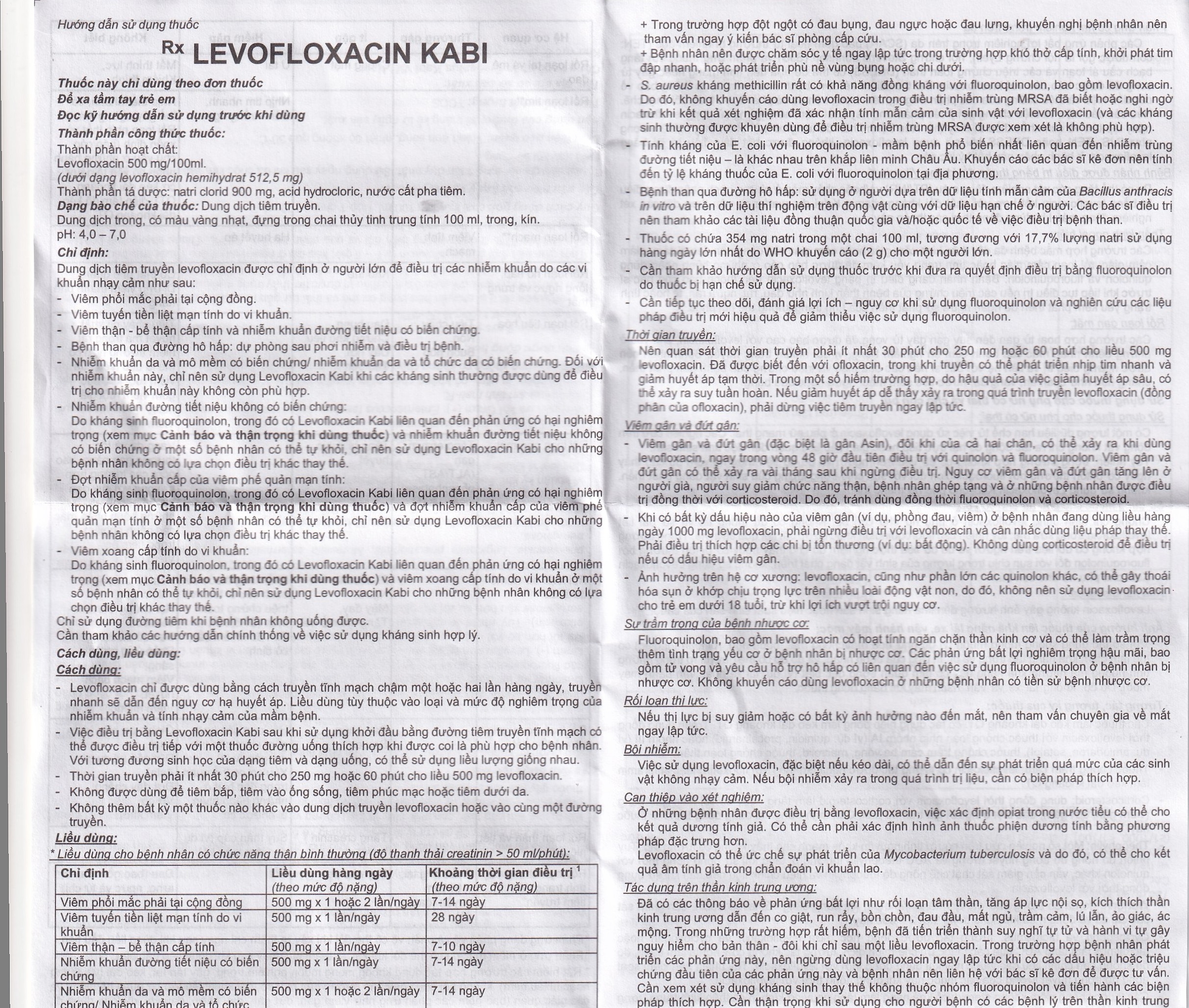 Hình ảnh Dịch tiêm truyền Levofloxacin Kabi 100ml Fresenius Kabi điều trị nhiễm khuẩn, viêm phổi