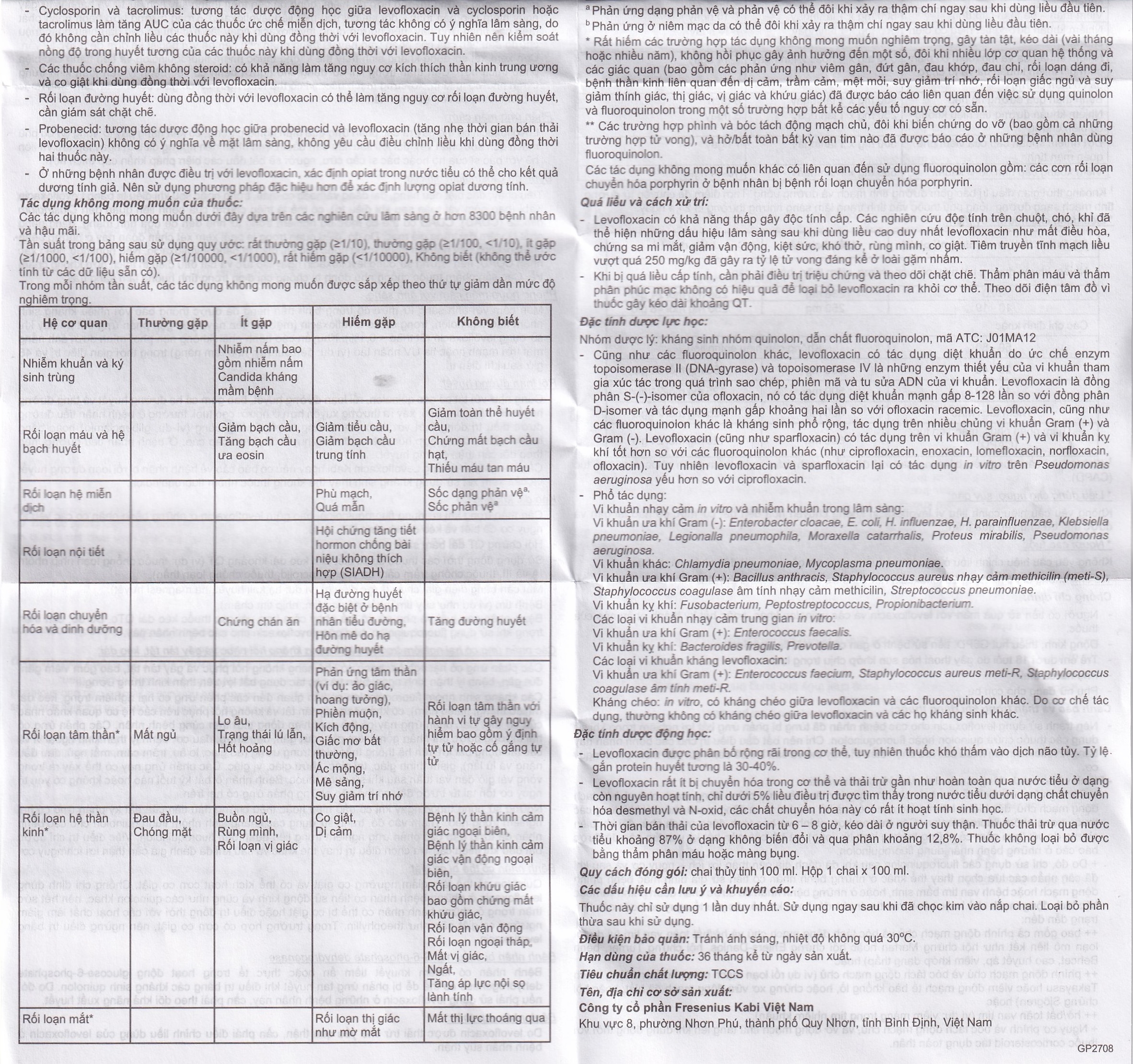 Hình ảnh Dịch tiêm truyền Levofloxacin Kabi 100ml Fresenius Kabi điều trị nhiễm khuẩn, viêm phổi