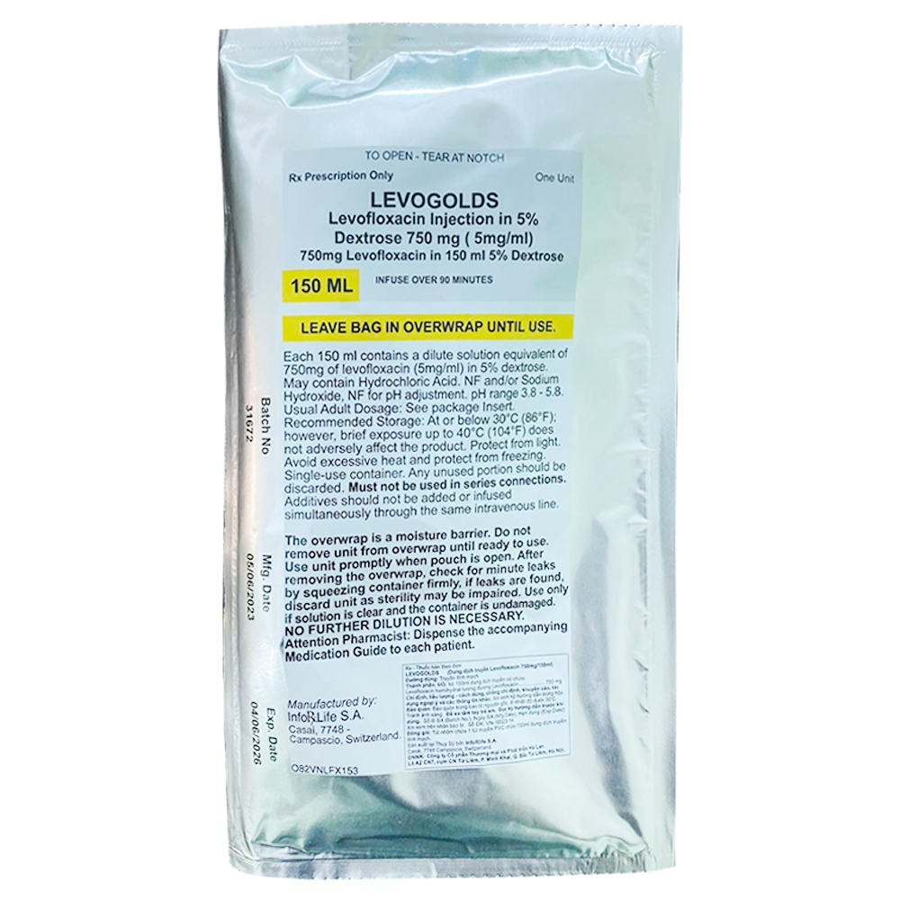 Hình ảnh Thuốc Levogolds 750mg Inforlife điều trị nhiễm khuẩn do vi khuẩn nhạy cảm (150ml)