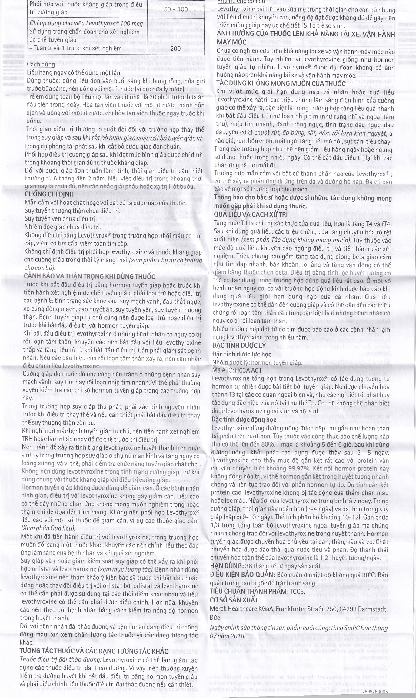 Hình ảnh Thuốc Levothyrox 50µg Merck điều trị bướu giáp, suy giáp, ung thư giáp (2 vỉ x 15 viên)