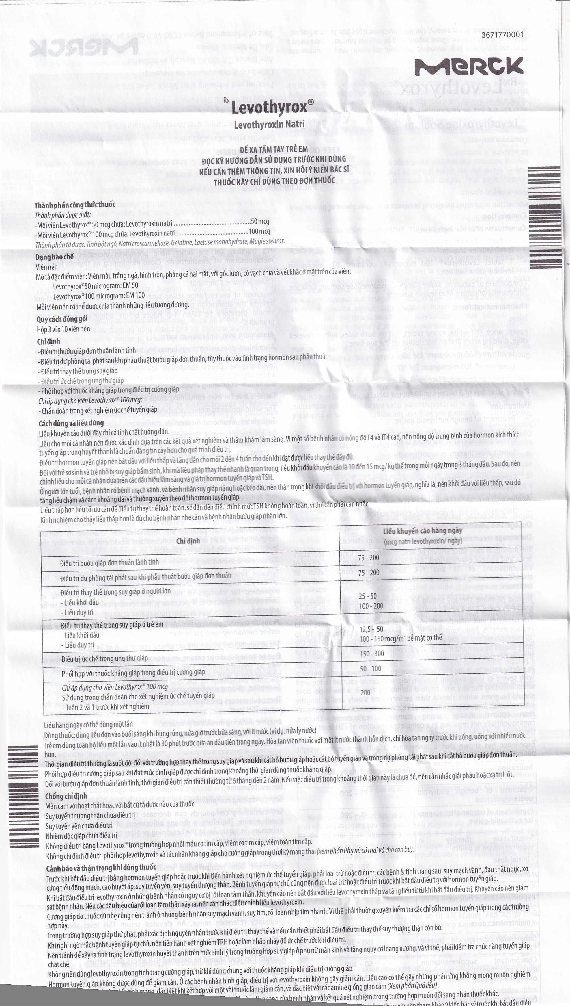 Hình ảnh Thuốc Levothyrox 100µg Merck điều trị bướu giáp, suy giáp, ung thư giáp (3 vỉ x 10 viên)