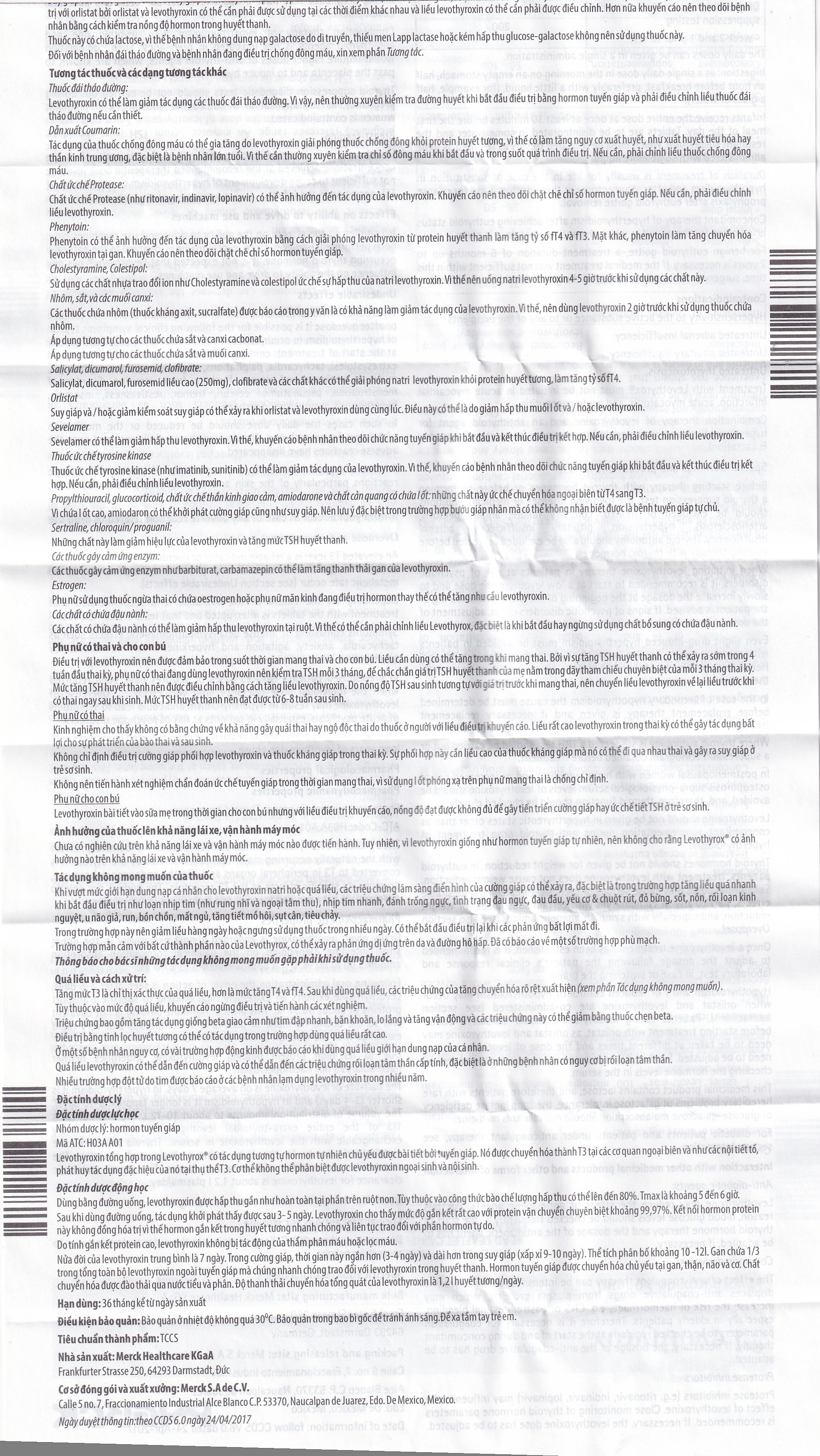 Hình ảnh Thuốc Levothyrox 100µg Merck điều trị bướu giáp, suy giáp, ung thư giáp (3 vỉ x 10 viên)