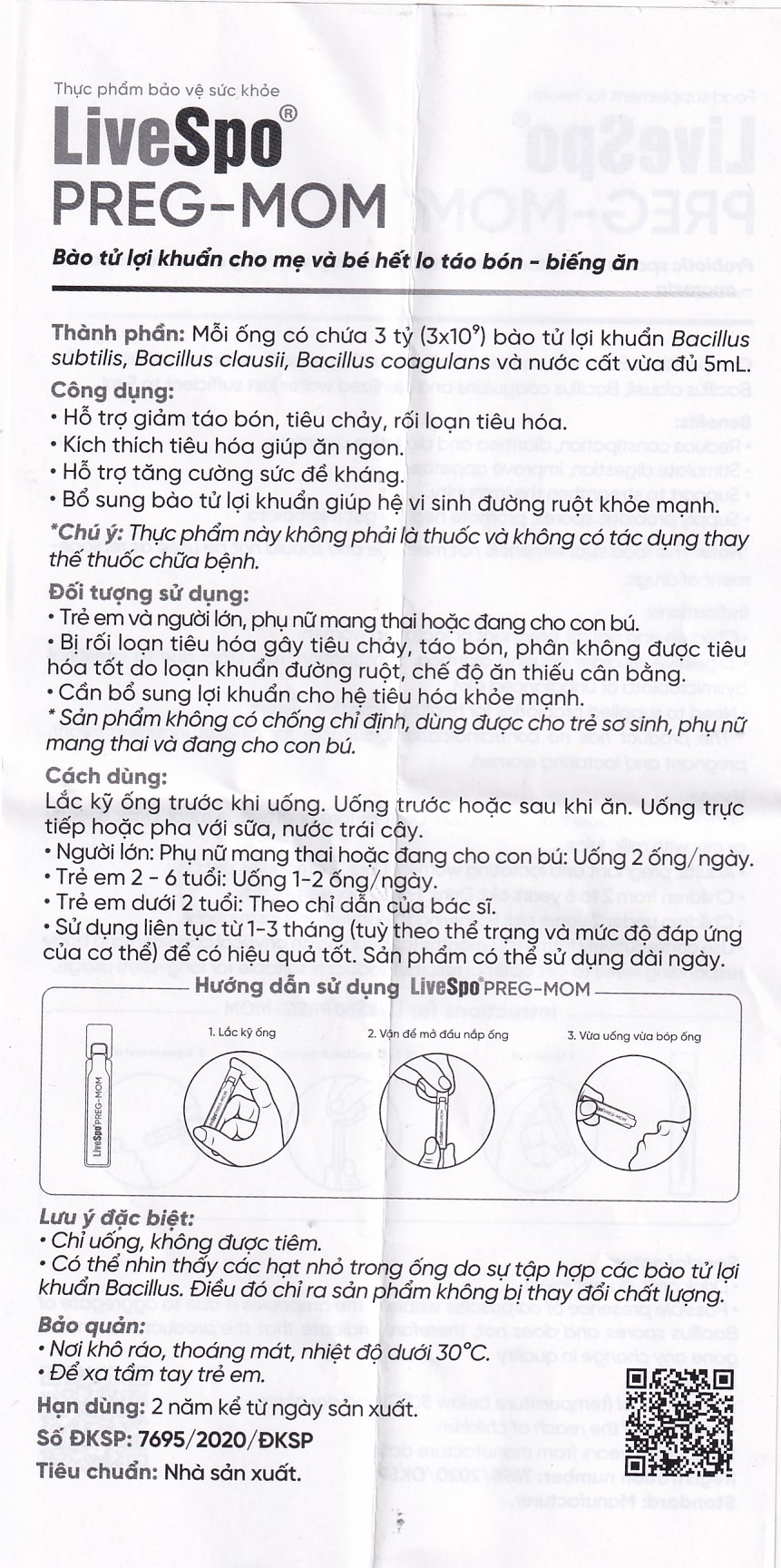 Hình ảnh Bào tử lợi khuẩn LiveSpo PREG-MOM bổ sung lợi khuẩn đường ruột (20 ống x 5ml)