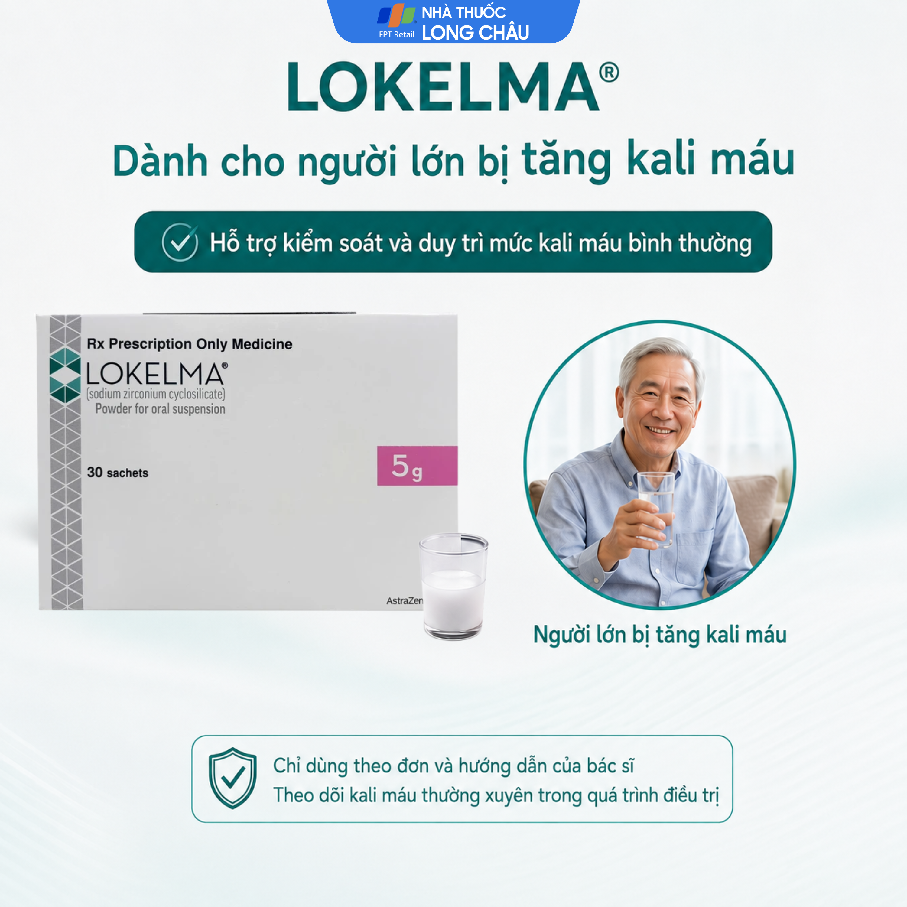 Hình ảnh Bột pha hỗn dịch uống Lokelma 5g AstraZeneca điều trị tăng Kali máu cho người trưởng thành (Hộp 30 gói)