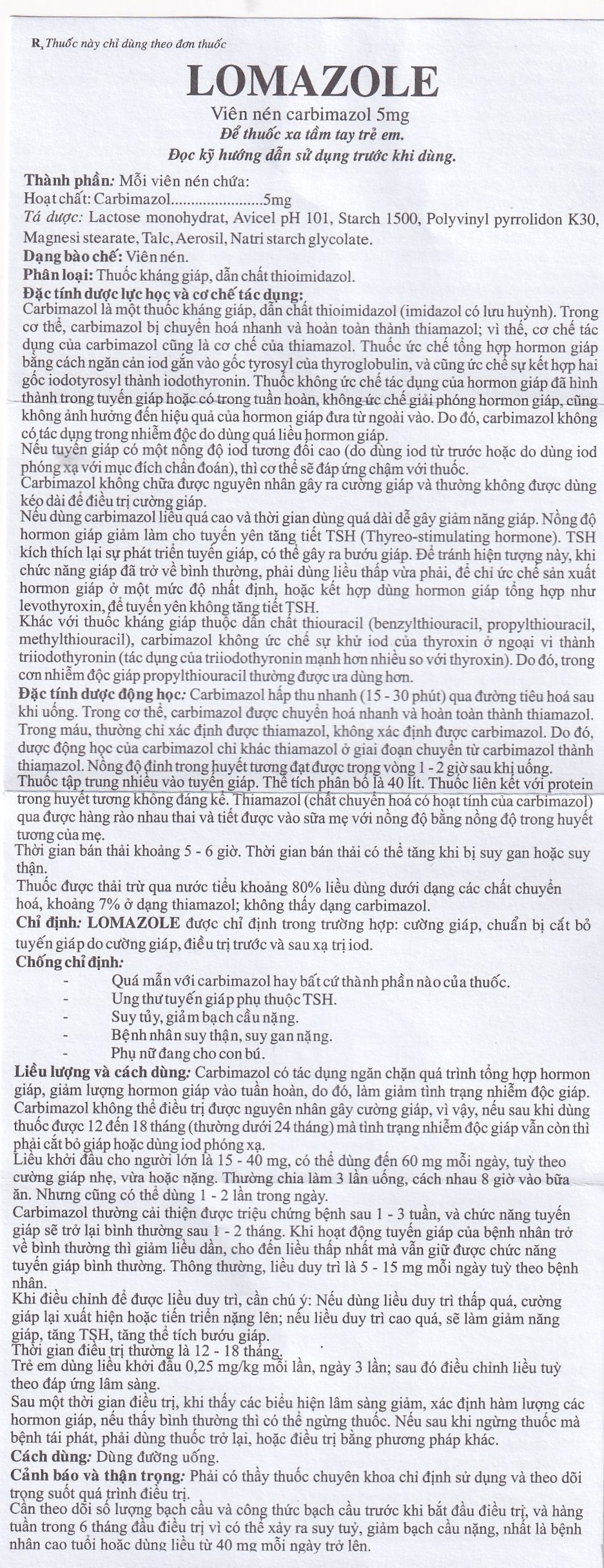 Hình ảnh Thuốc Lomazole 5mg US Pharma điều trị bệnh Basedow, nhiễm độc tuyến giáp, cường giáp khi thai nghén (10 vỉ x 10 viên)