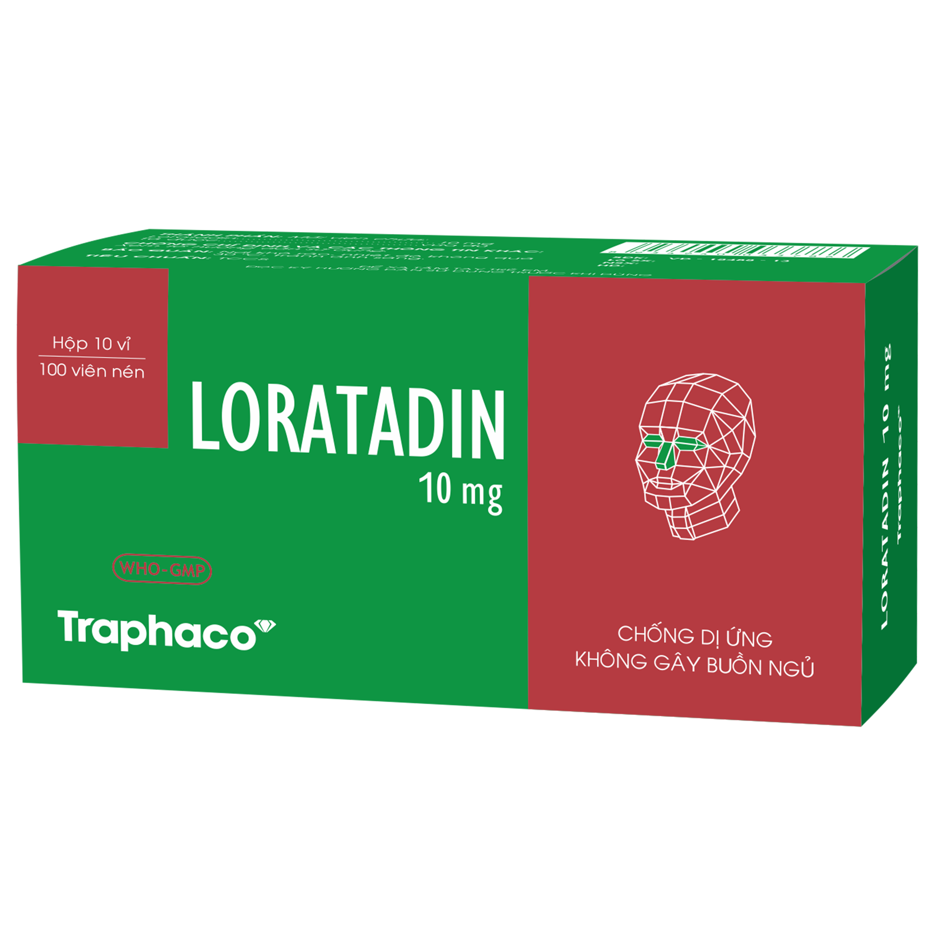 Hình ảnh Thuốc Loratadin 10mg Traphaco điều trị triệu chứng viêm mũi dị ứng và mề đay tự phát mạn tính (10 vỉ x 10 viên)