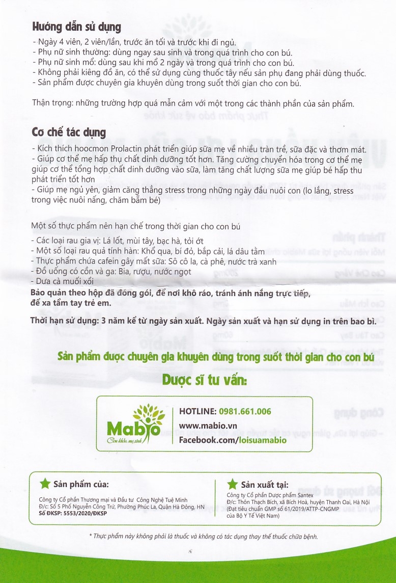 Hình ảnh Viên uống Mabio giúp lợi sữa, giảm nguy cơ tắc tuyến sữa (60 viên)