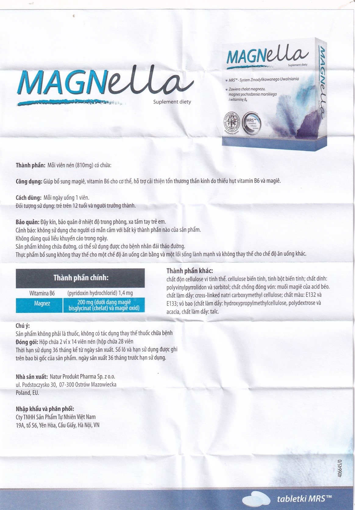 Hình ảnh Viên uống Magnella Natur Produkt Pharma hỗ trợ cải thiện tổn thương thần kinh do thiếu vitamin B6, magiê (2 vỉ x 14 viên)