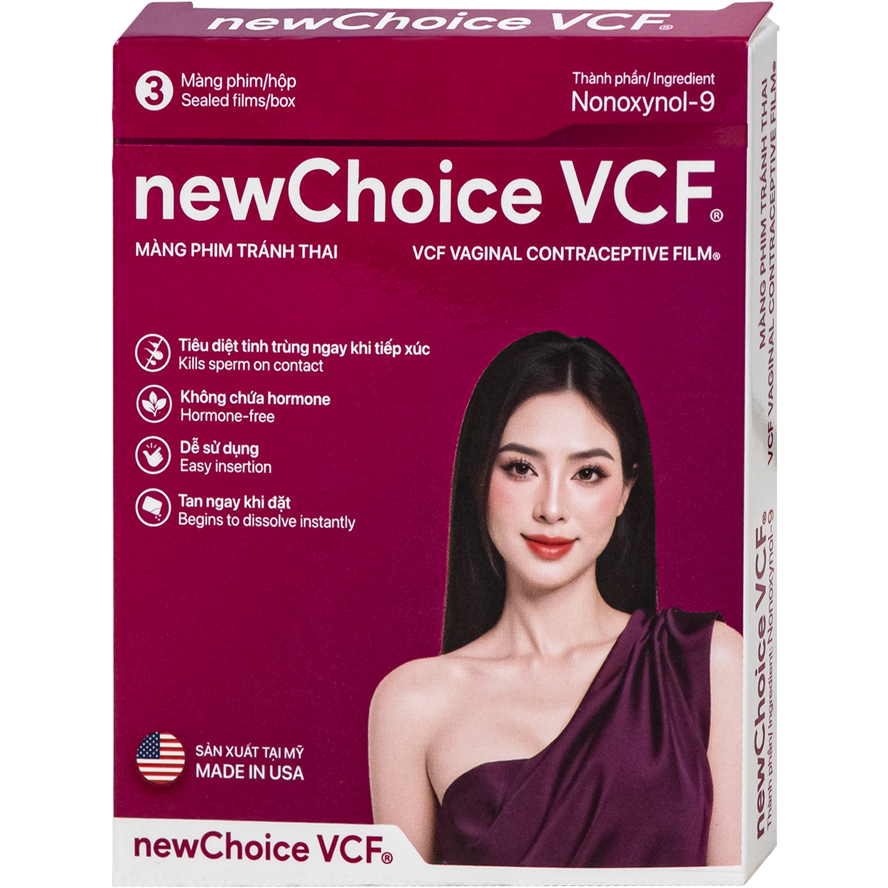 Hình ảnh Màng phim tránh thai Newchoice VCF giúp tránh thai an toàn, tiện lợi (3 miếng)