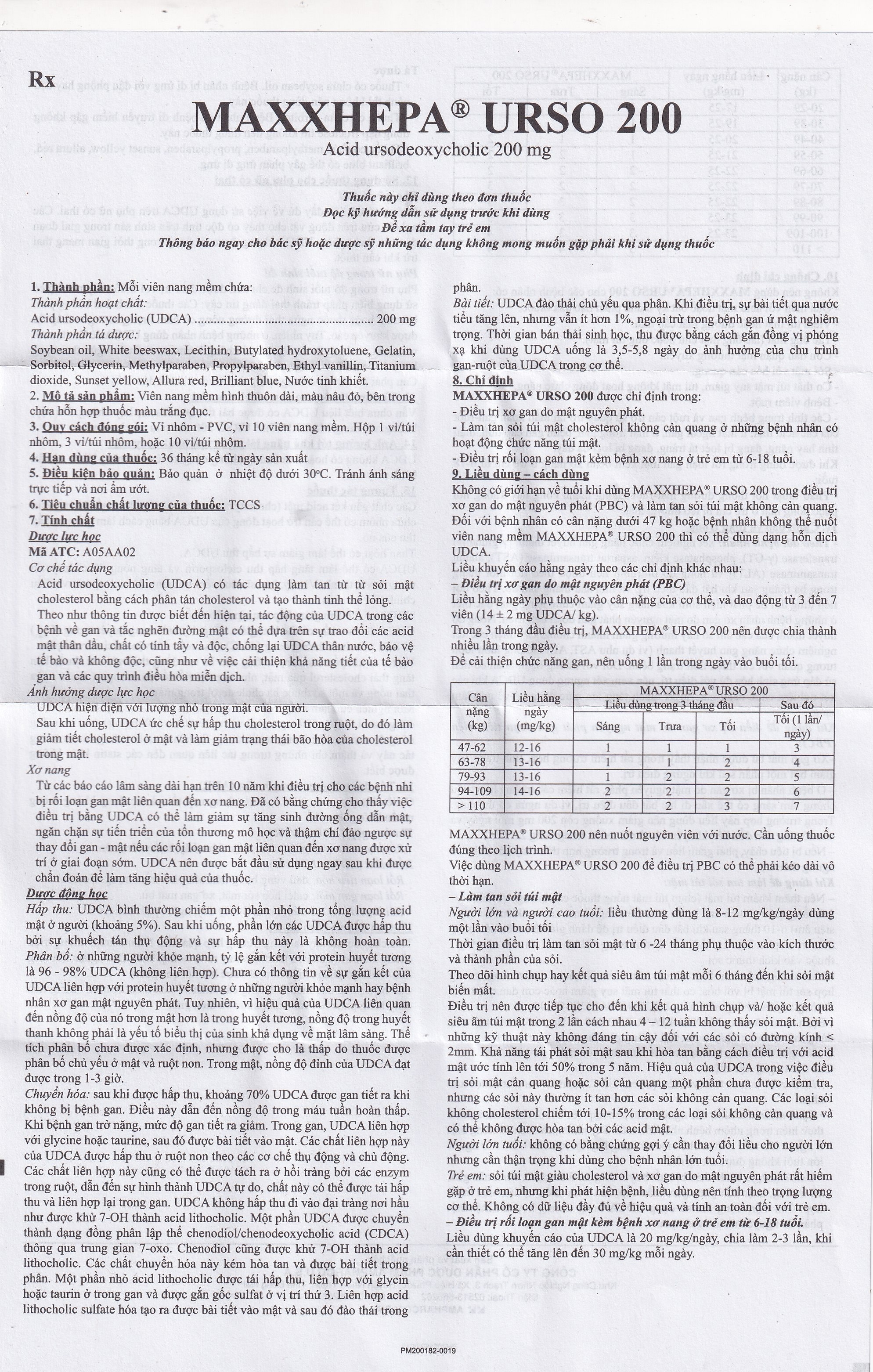 Hình ảnh Thuốc Maxxhepa Urso 200 Ampharco điều trị xơ gan do mật nguyên phát, tan sỏi túi mật cholesterol (3 vỉ x 10 viên)