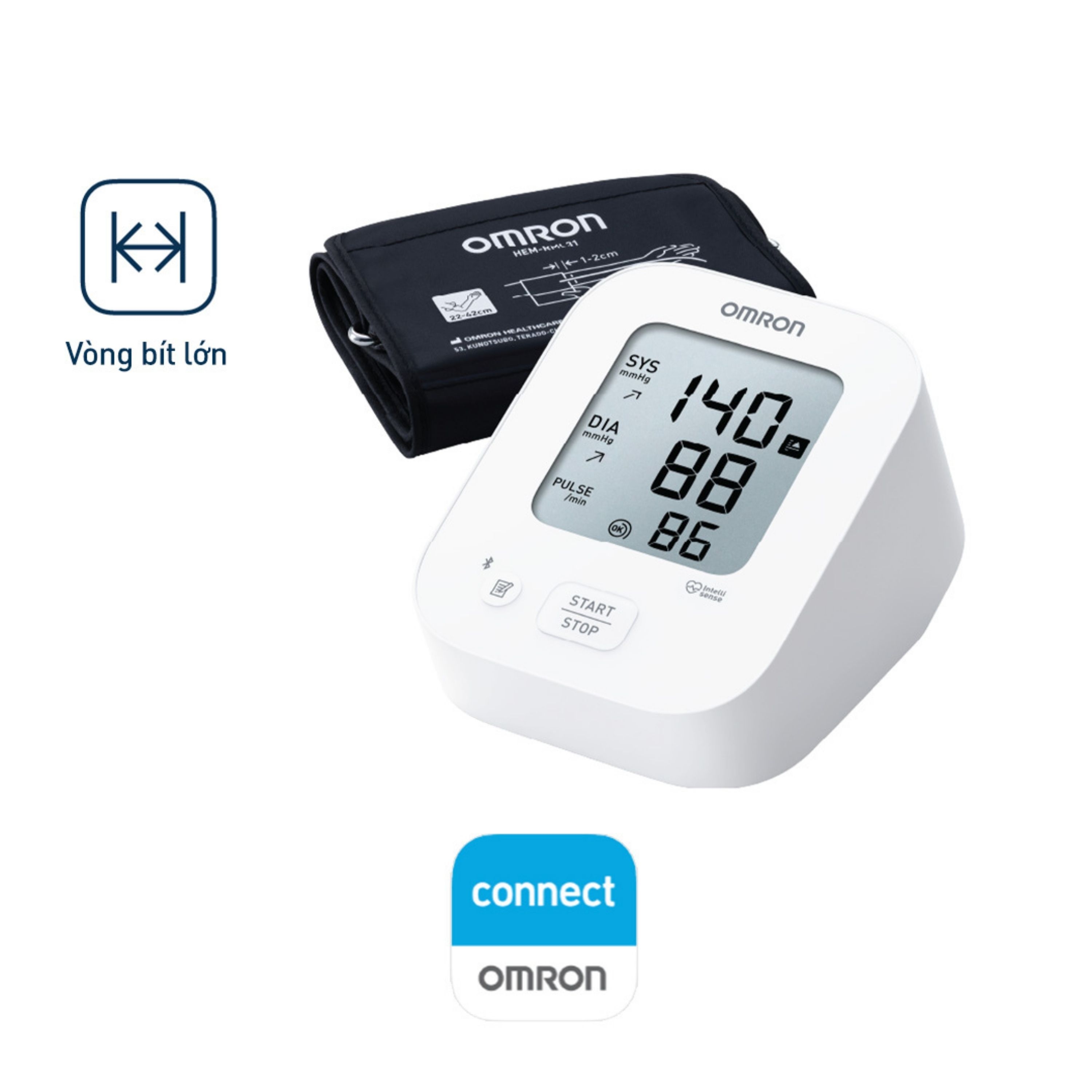 Hình ảnh Máy đo huyết áp bắp tay Omron Ez BT Large Hem 7183T1-L (vòng bít lớn) hỗ trợ đo huyết áp,nhịp tim