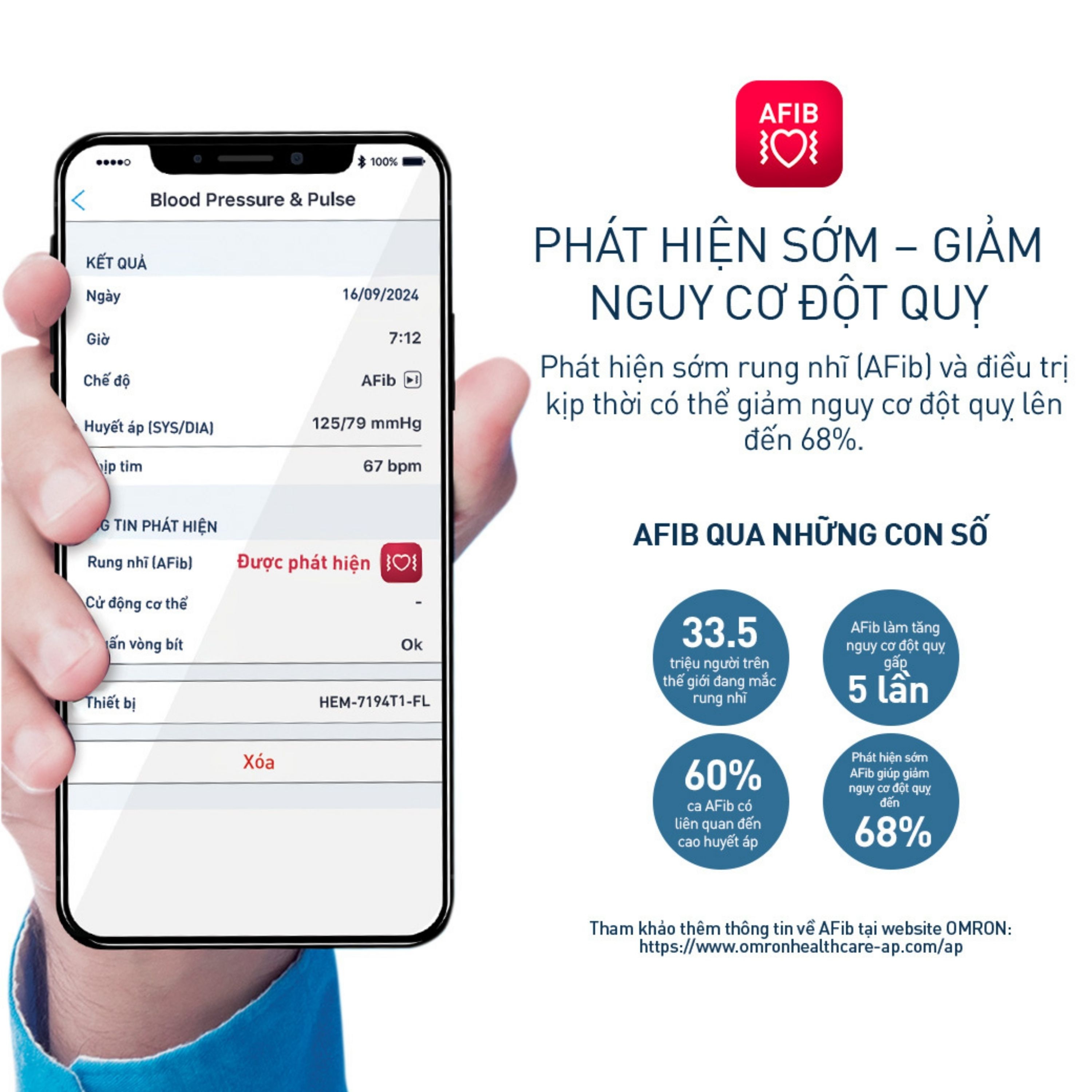 Hình ảnh Máy đo huyết áp bắp tay Omron IQ BT Power Hem 7194T1 Flc Afib hỗ trợ đo huyết áp, cảnh báo đột quỵ