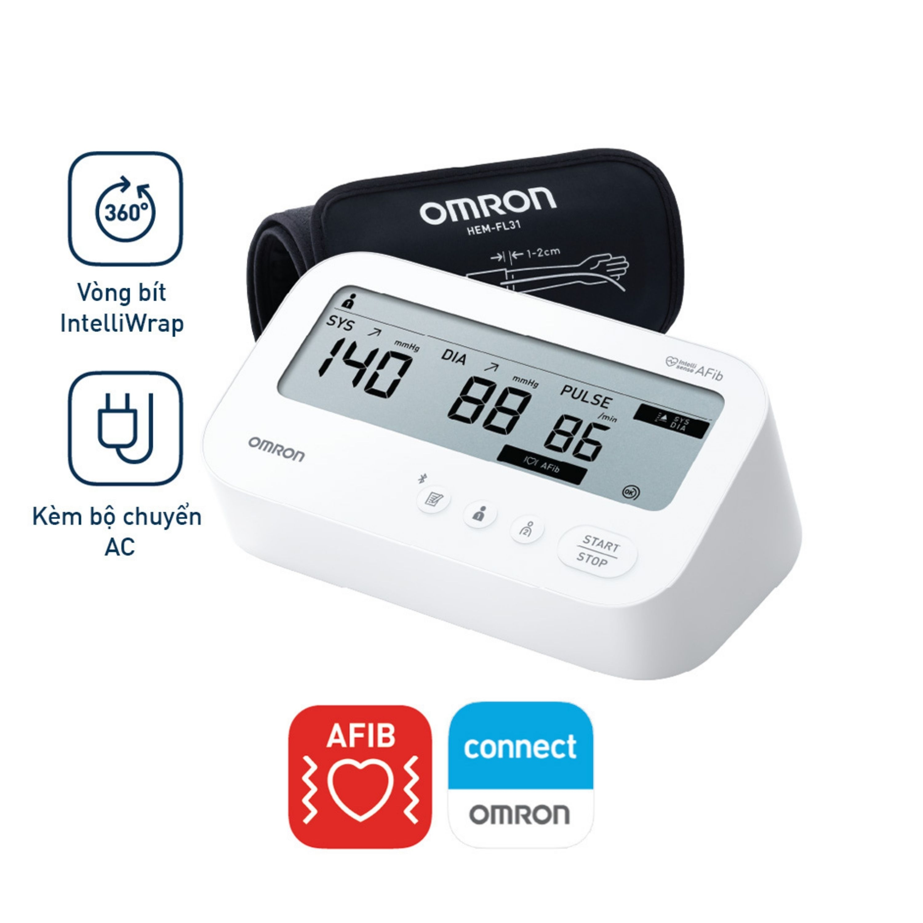 Hình ảnh Máy đo huyết áp bắp tay Omron IQ BT Power Hem 7194T1 Flc Afib hỗ trợ đo huyết áp, cảnh báo đột quỵ