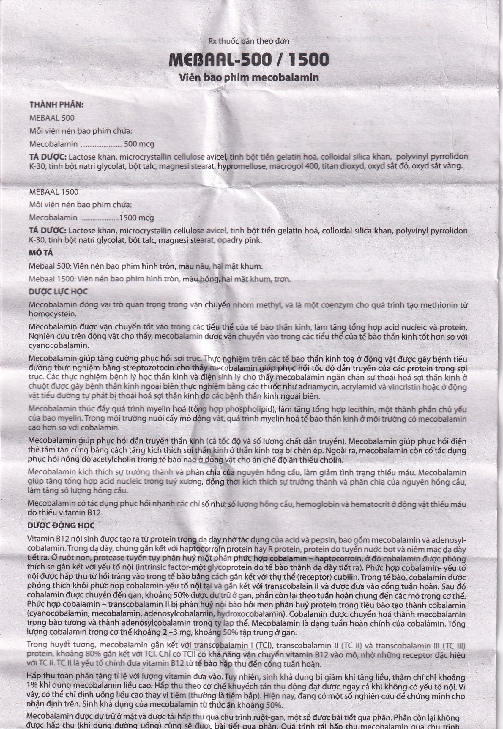 Hình ảnh Viên nén Mebaal-1500 MEGA We Care điều trị các bệnh lý thần kinh ngoại biên (3 vỉ x 10 viên)