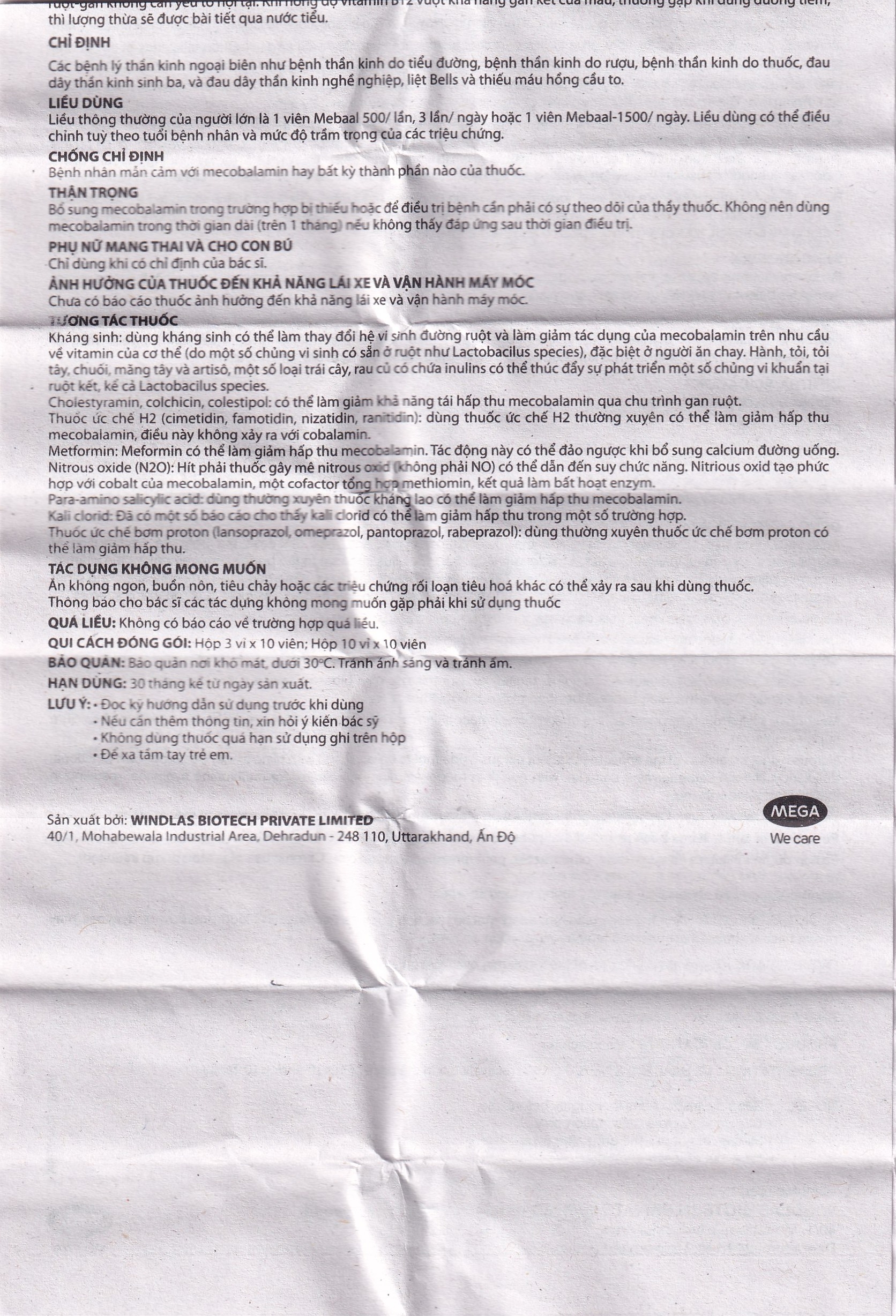 Hình ảnh Viên nén Mebaal-1500 MEGA We Care điều trị các bệnh lý thần kinh ngoại biên (3 vỉ x 10 viên)