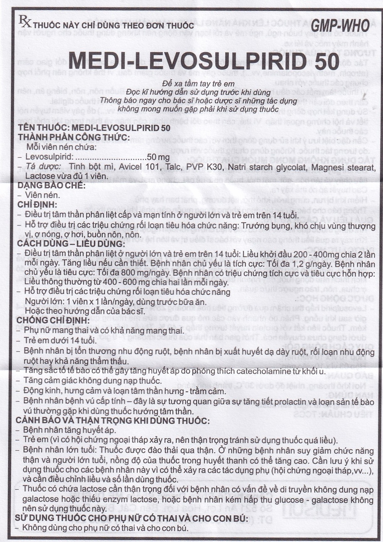 Hình ảnh Viên nén Medi-Levosulpirid 50 Medisun điều trị tâm thần phân liệt, rối loạn tiêu hóa (3 vỉ x 10 viên)