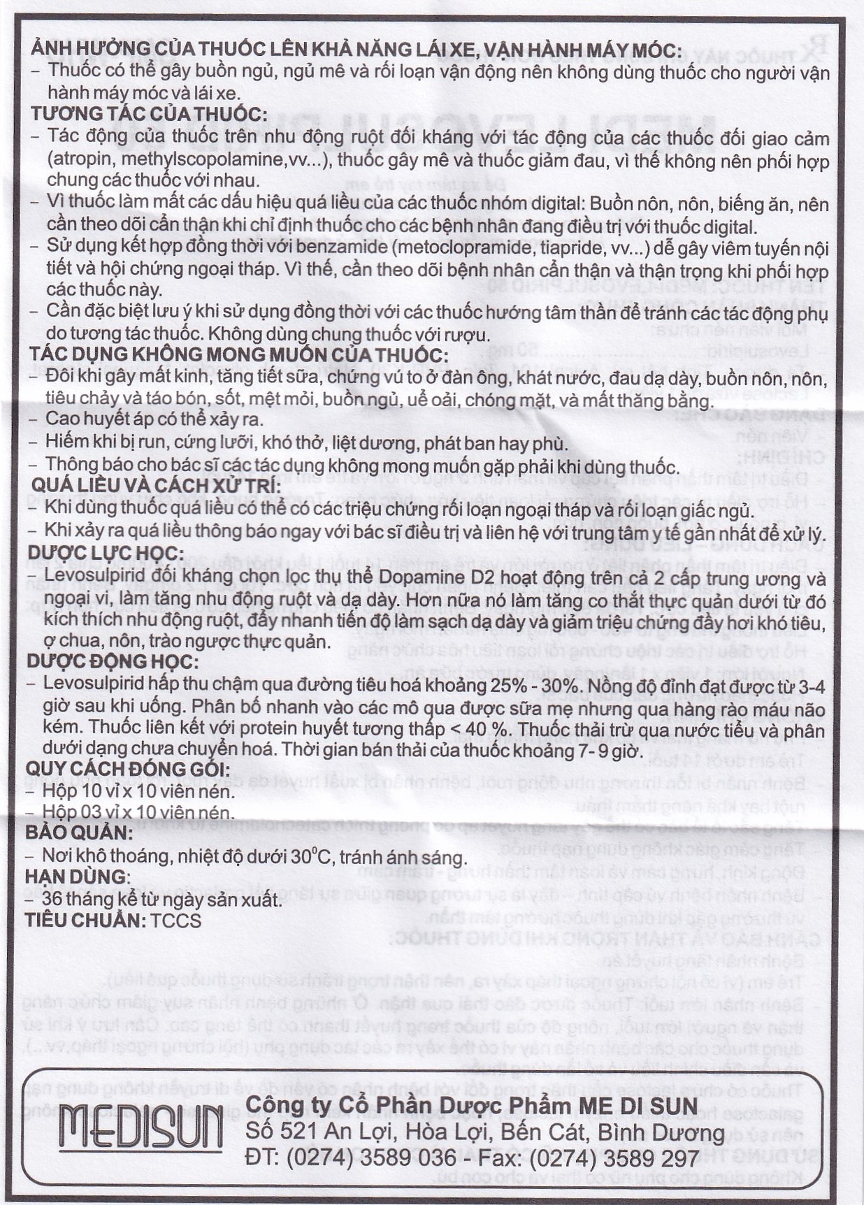 Hình ảnh Viên nén Medi-Levosulpirid 50 Medisun điều trị tâm thần phân liệt, rối loạn tiêu hóa (3 vỉ x 10 viên)