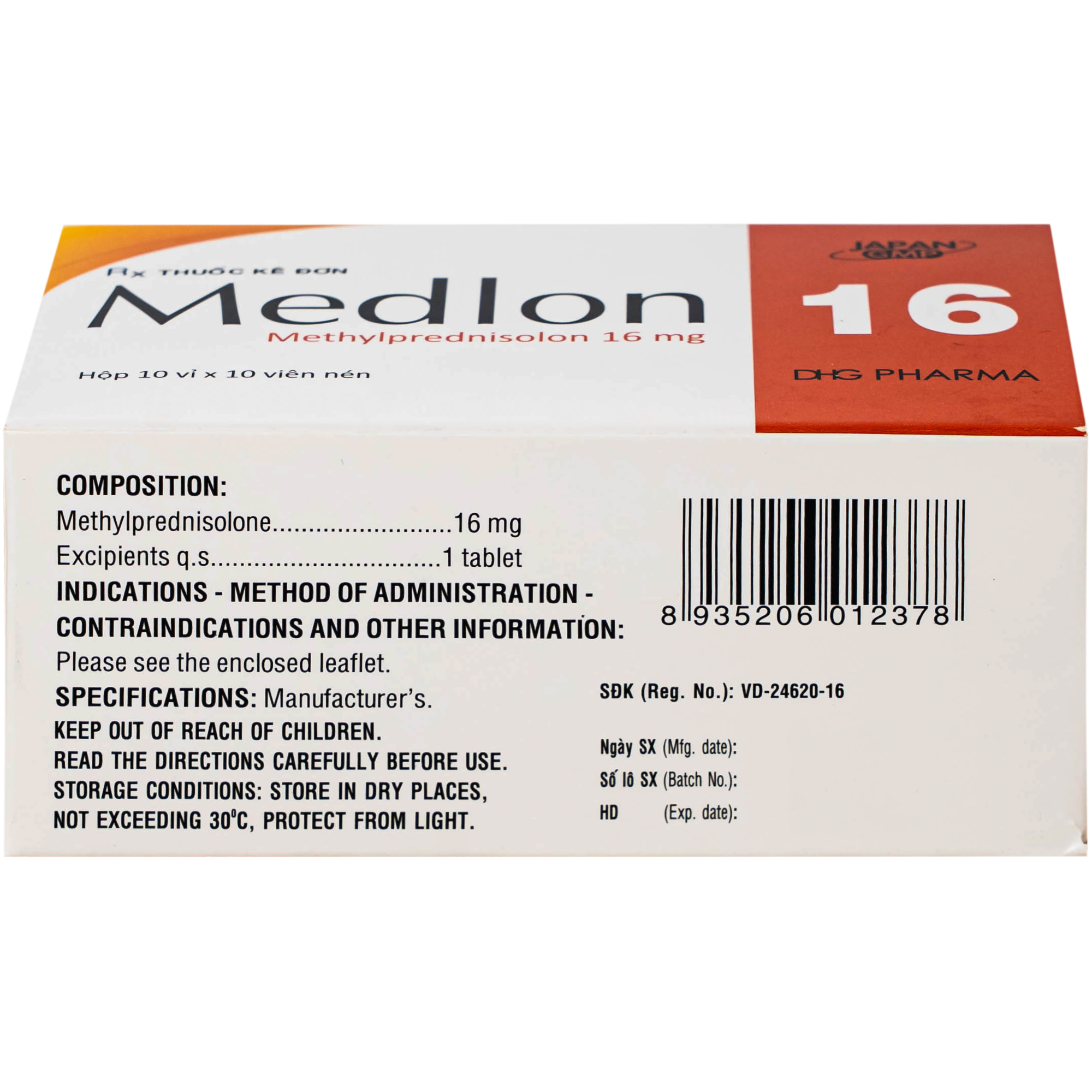 Hình ảnh Thuốc Medlon 16mg DHG Pharma Chống viêm, giảm miễn dịch trong viêm khớp, lupus ban đỏ (3 vỉ x 10 viên)