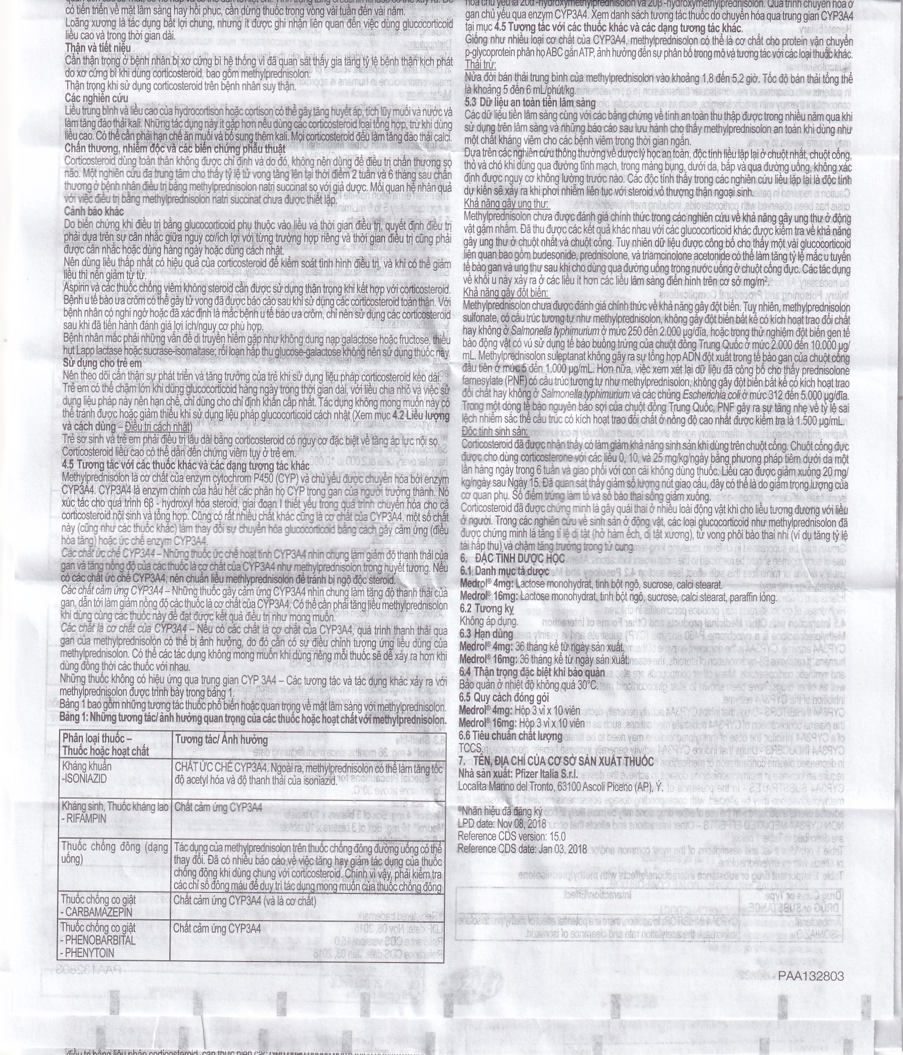 Hình ảnh Thuốc Medrol 16mg Pfizer kháng viêm, điều trị rối loạn nội tiết, viêm tuyến giáp (3 vỉ x 10 viên)